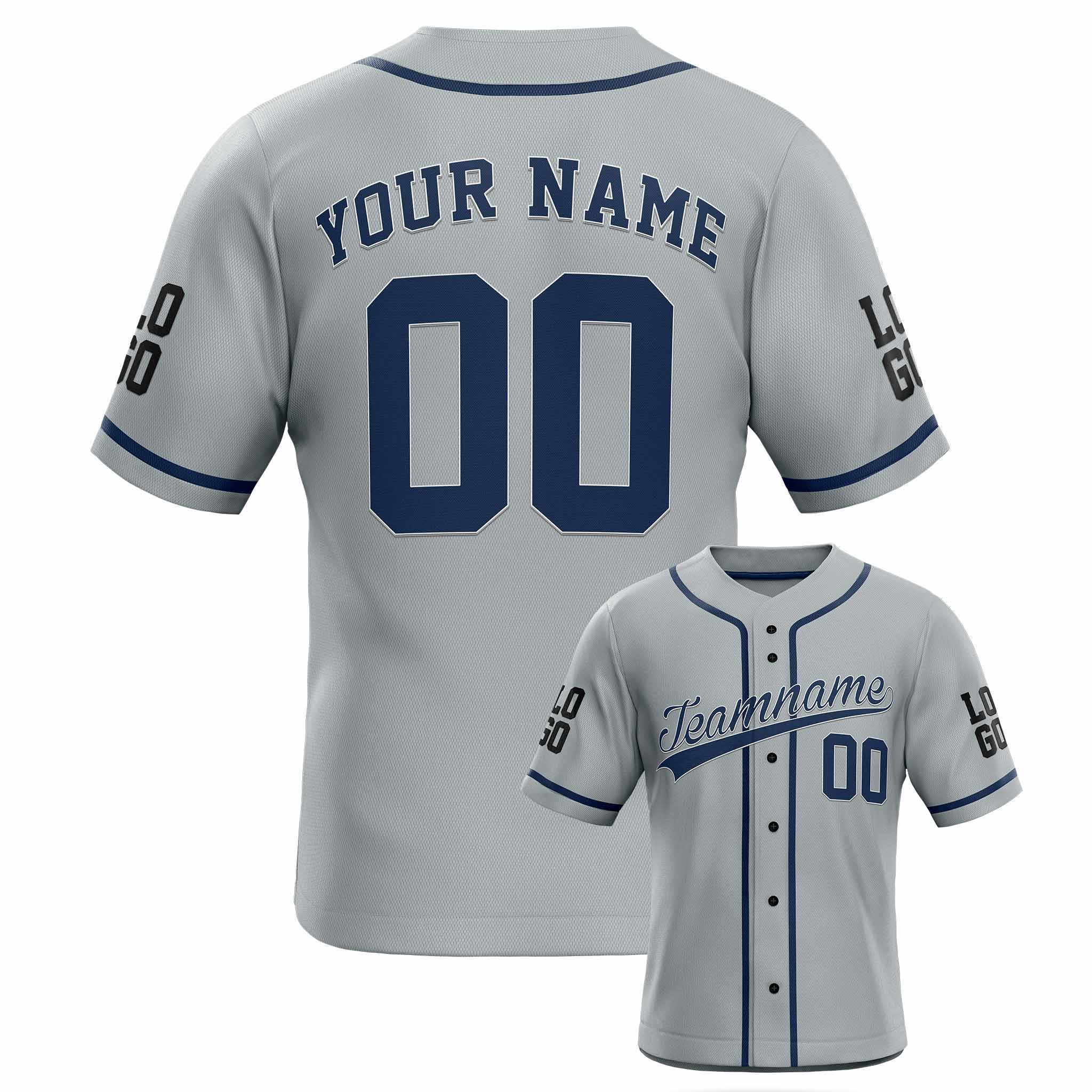 Custom Baseball Jersey Gray and Navy - Design Your Own