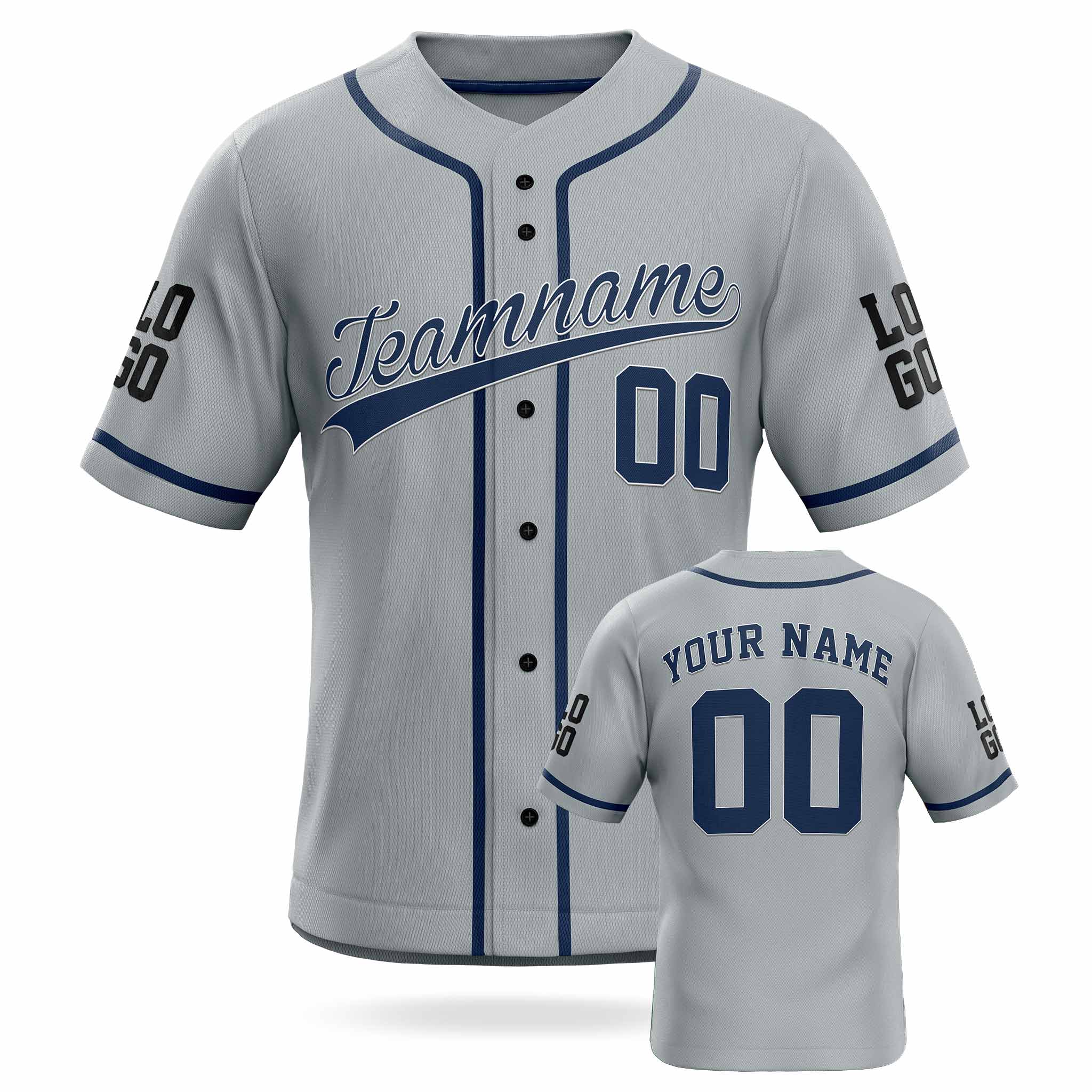 Custom Baseball Jersey Gray and Navy - Design Your Own