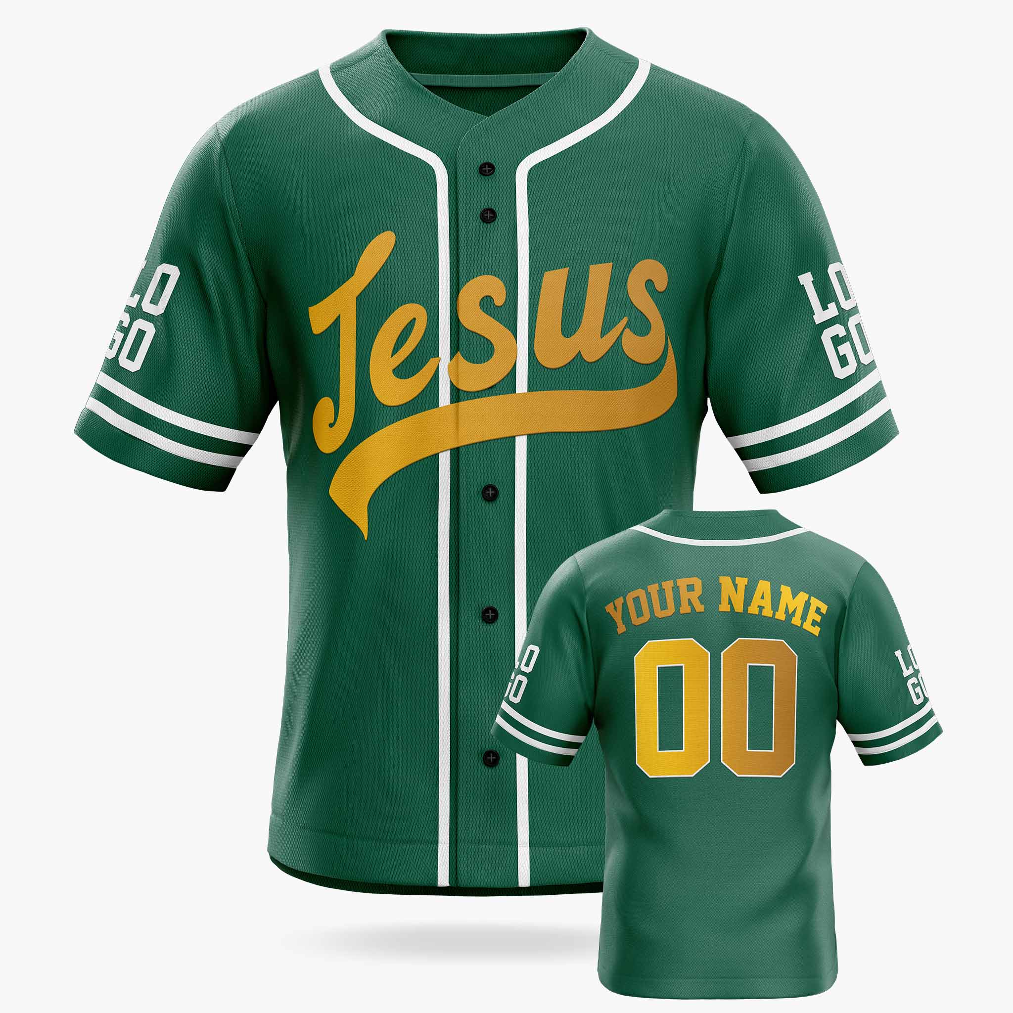 Custom Religious Baseball Jersey – Green Christian Jesus Add Your Name