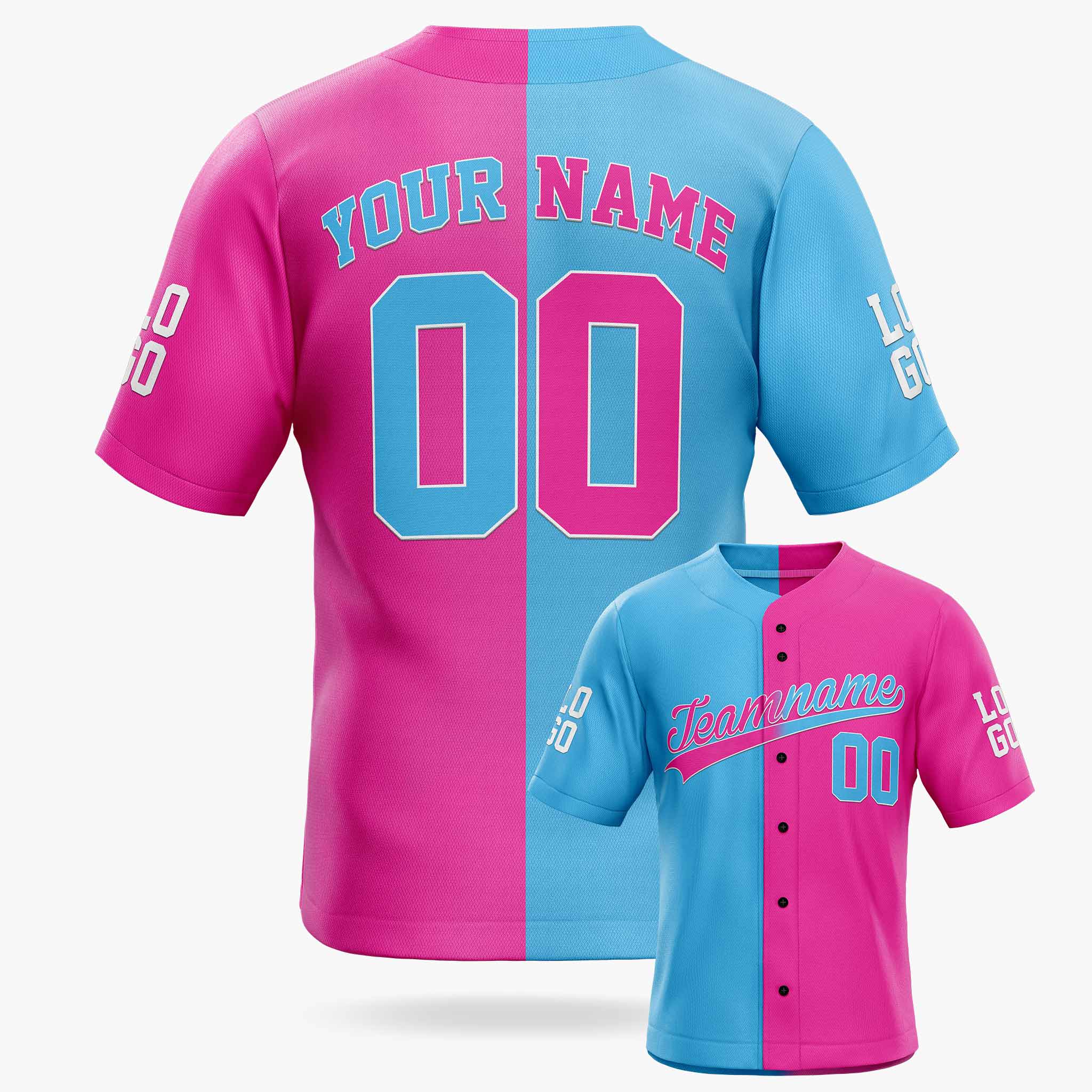 Custom Split Baseball Jersey Light Blue and Pink - Design Your Own