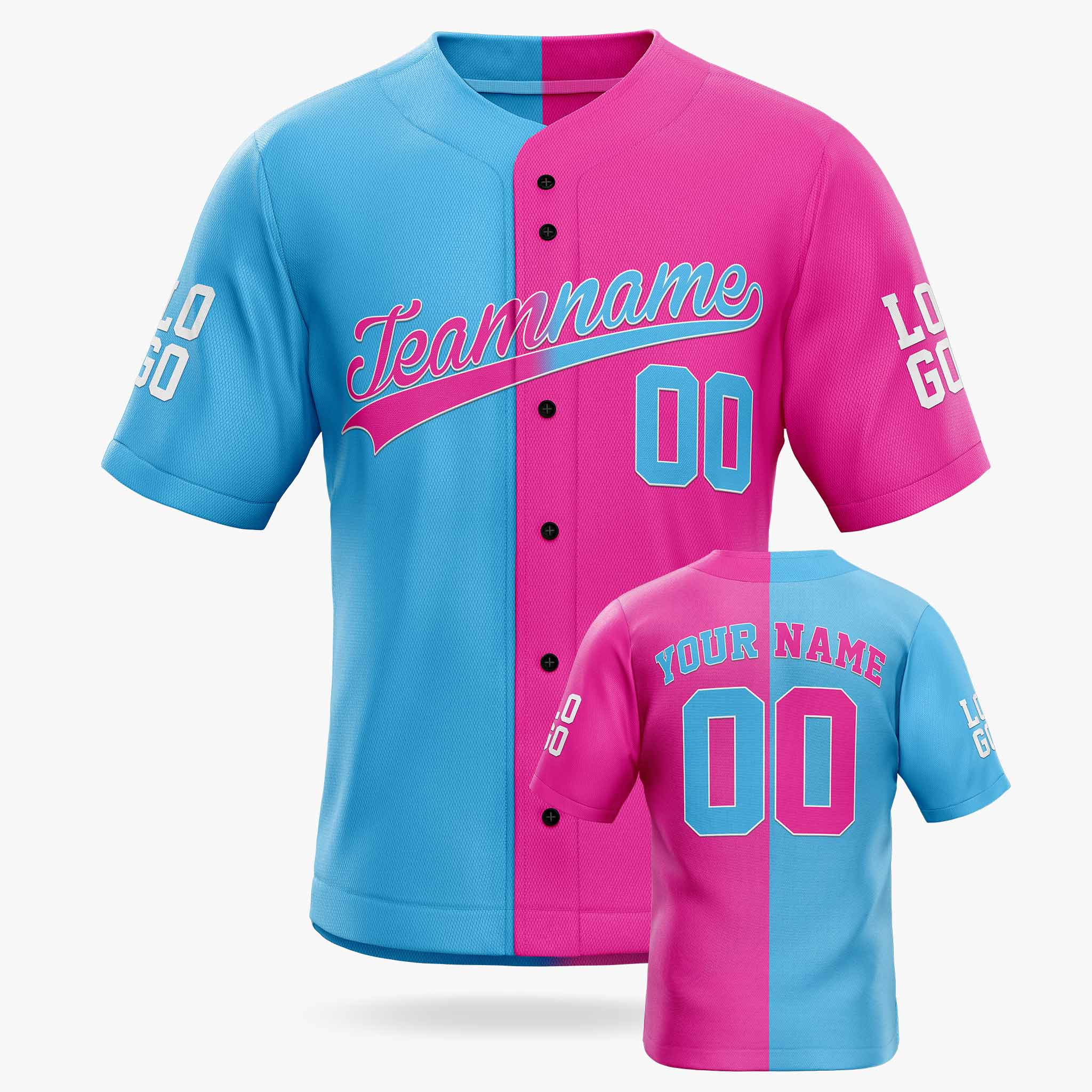 Custom Split Baseball Jersey Light Blue and Pink - Design Your Own