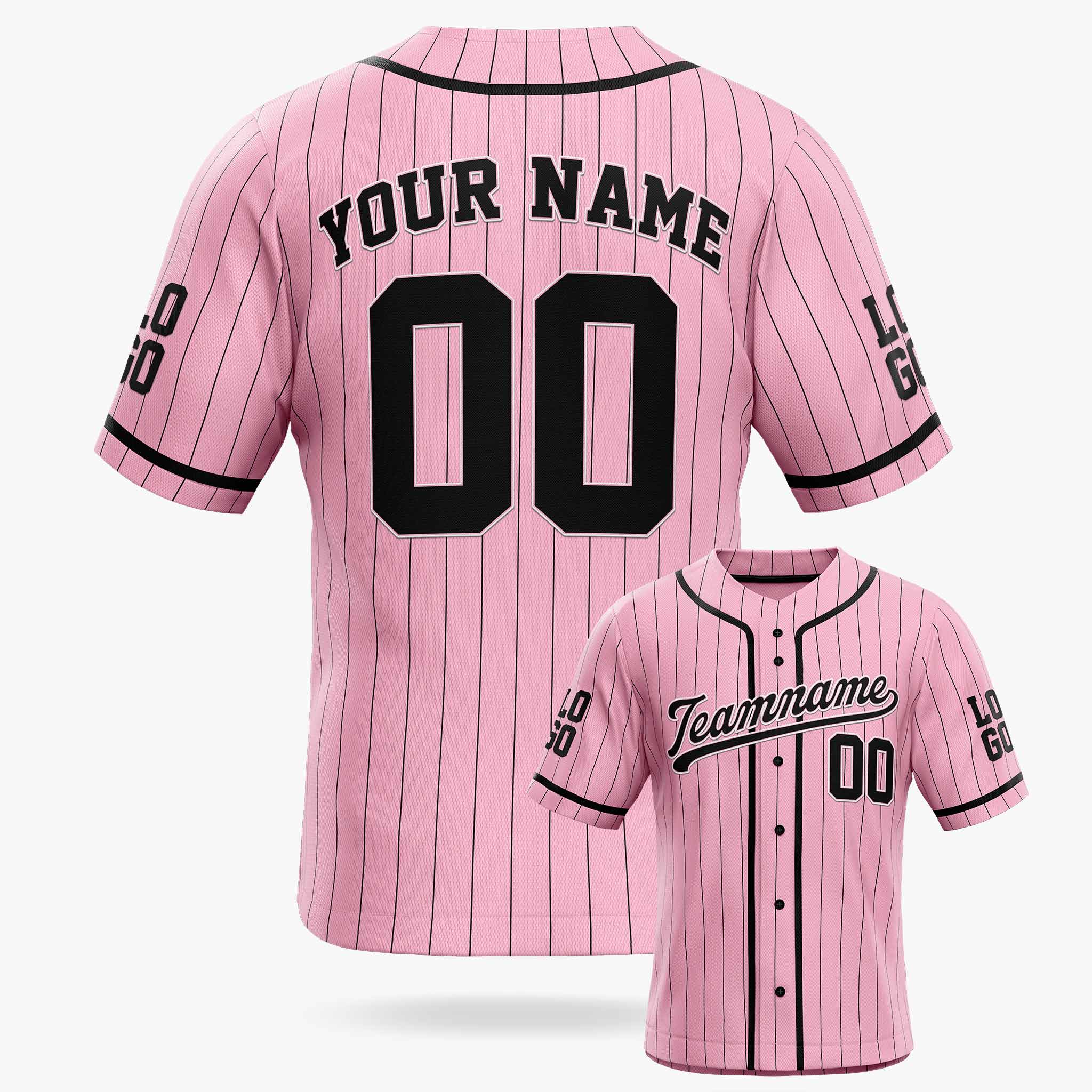 Custom Pinstripe Baseball Jersey Light Pink and Black With Piping - Design Your Own