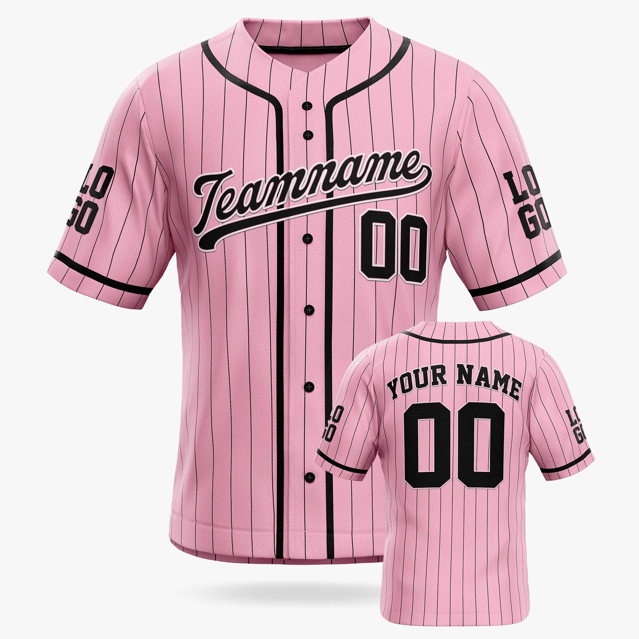 Custom Pinstripe Baseball Jersey Light Pink and Black With Piping - Design Your Own