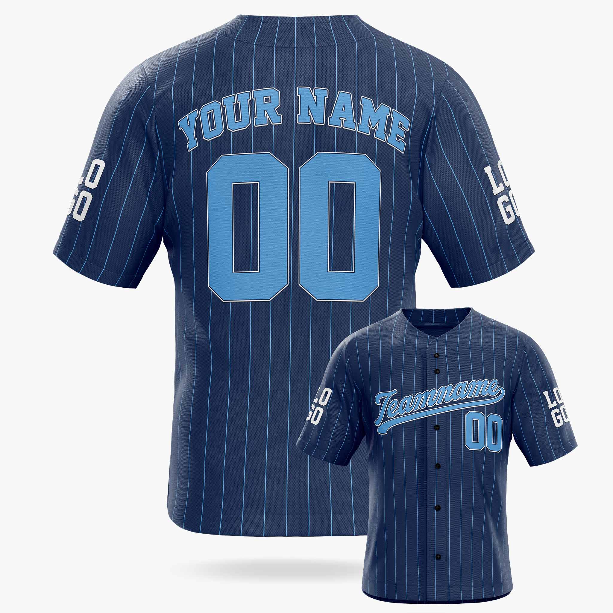 Custom Pinstripe Baseball Jersey Navy and Blue - Design Your Own
