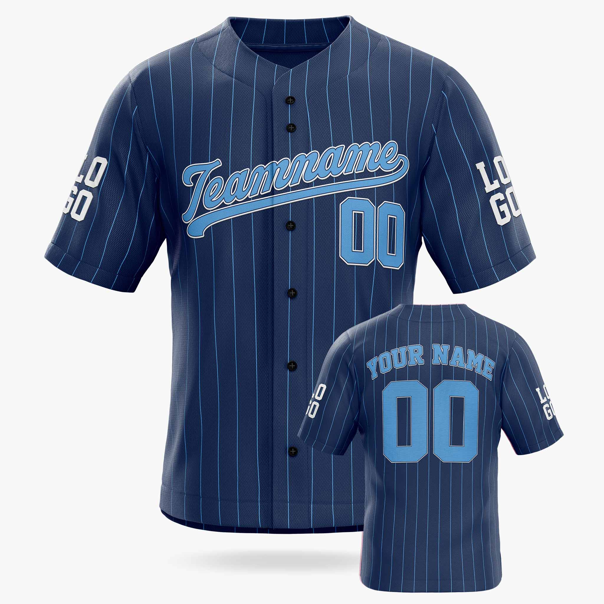 Custom Pinstripe Baseball Jersey Navy and Blue - Design Your Own
