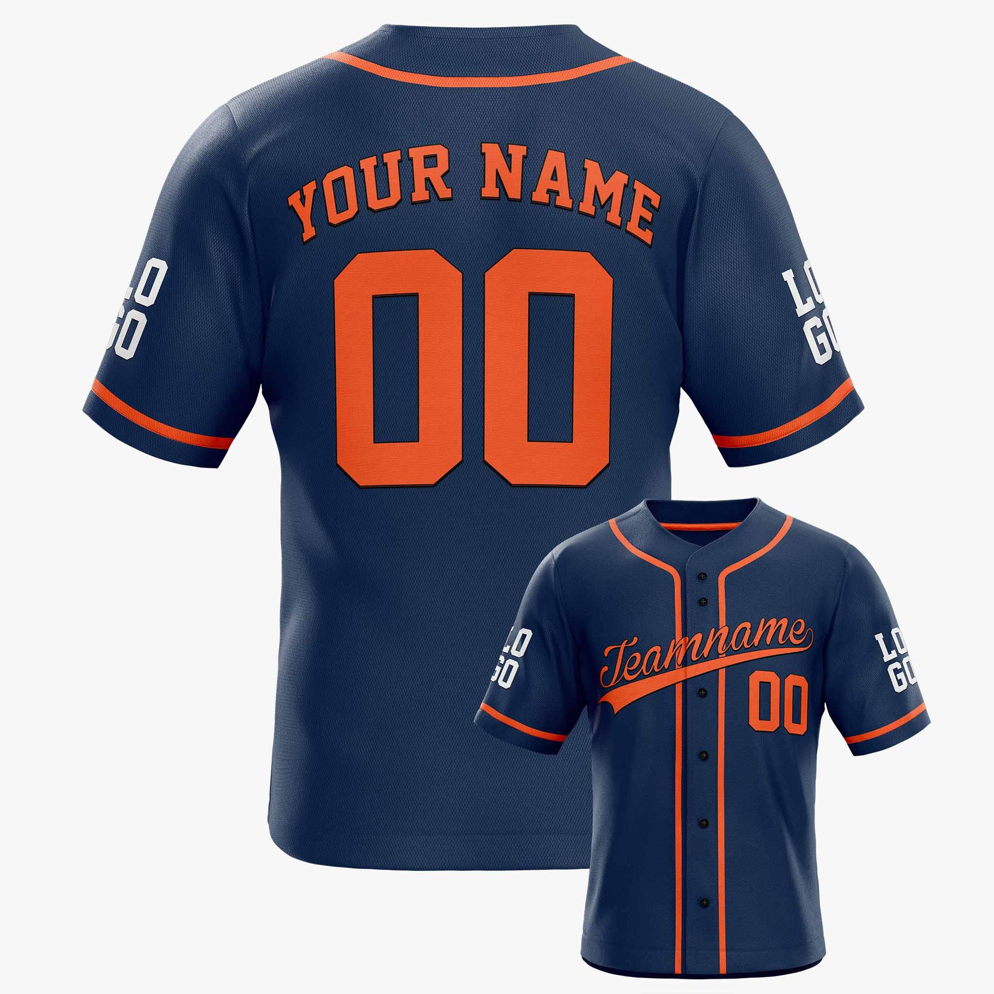 Custom Baseball Jersey Navy and Orange With Piping - Design Your Own Jersey