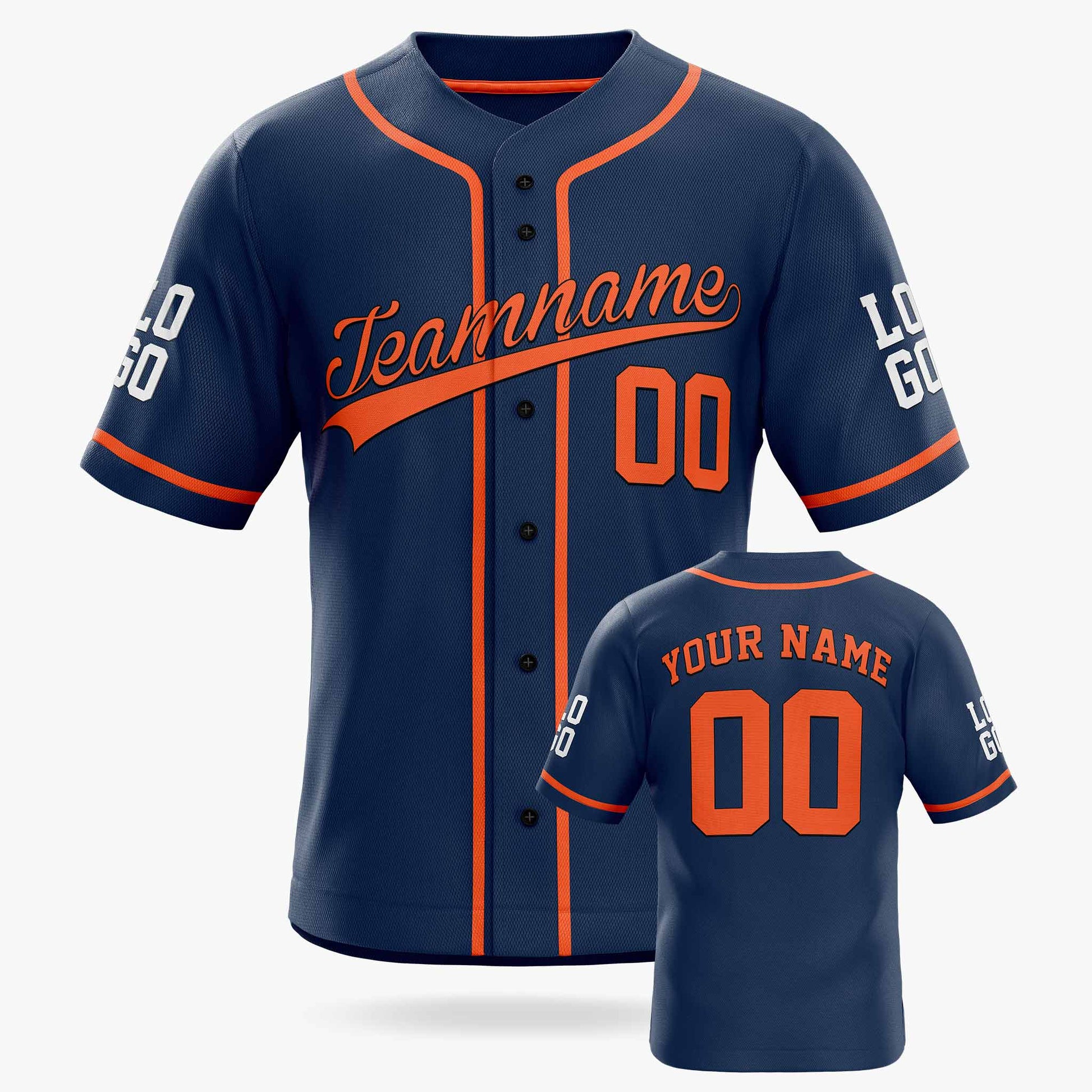 Custom Baseball Jersey Navy and Orange With Piping - Design Your Own Jersey
