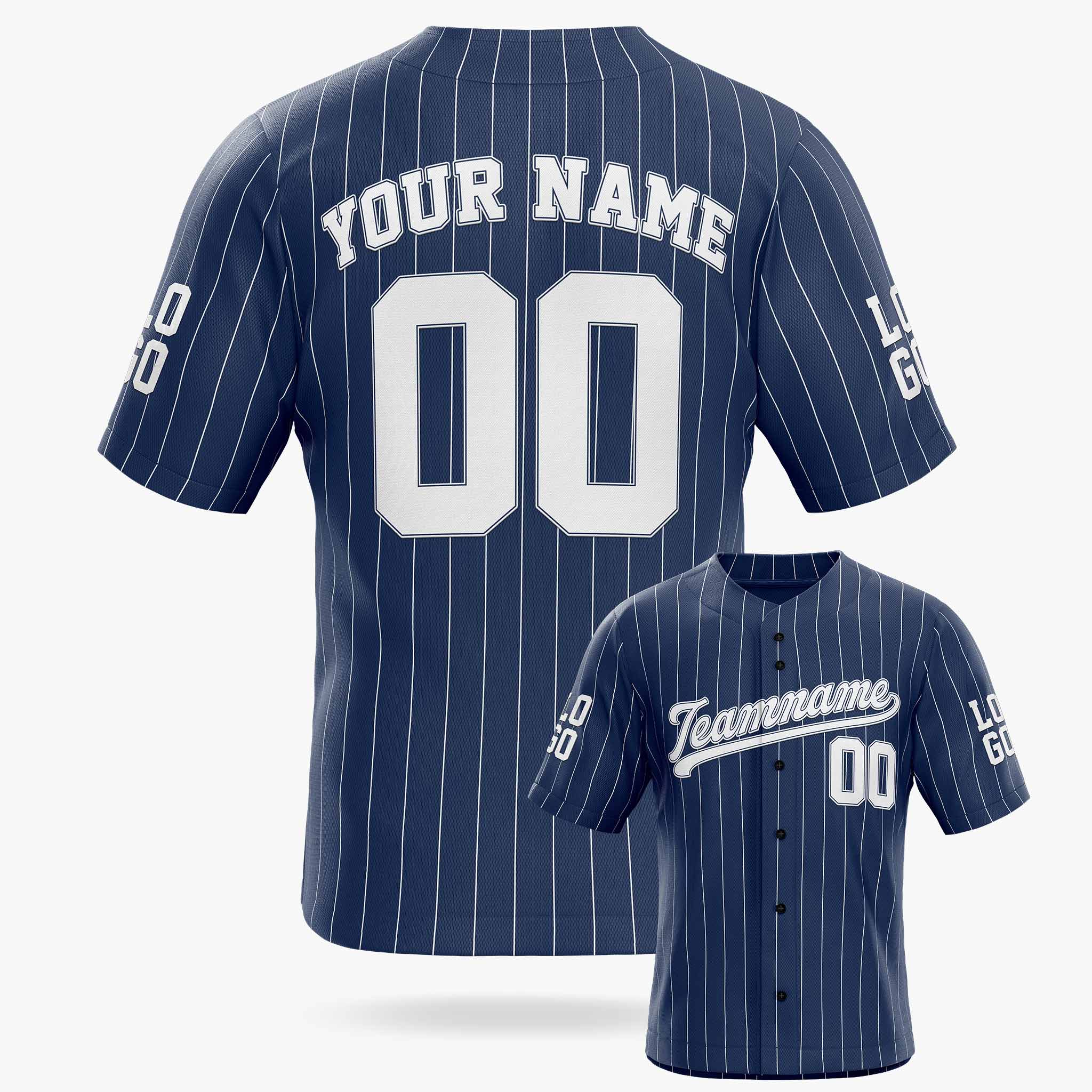 Custom Pinstripe Baseball Jersey Navy and White - Design Your Own