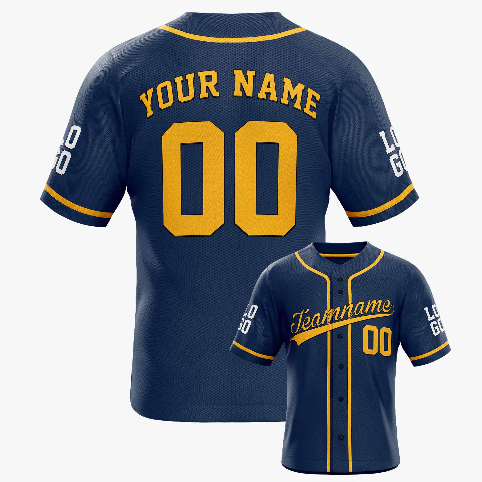Custom Baseball Jersey Navy and Yellow With Piping - Design Your Own Jersey