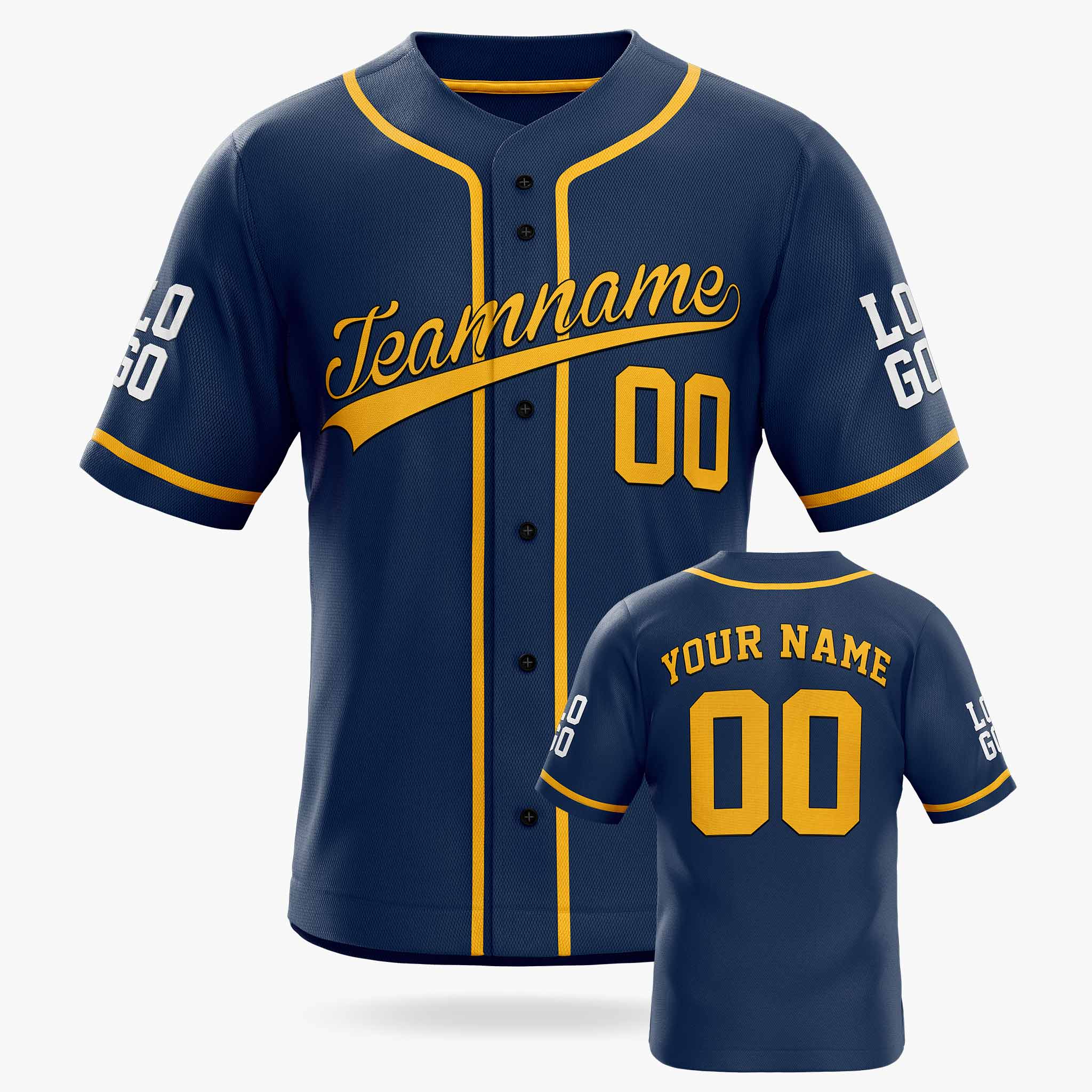 Custom Baseball Jersey Navy and Yellow With Piping - Design Your Own Jersey