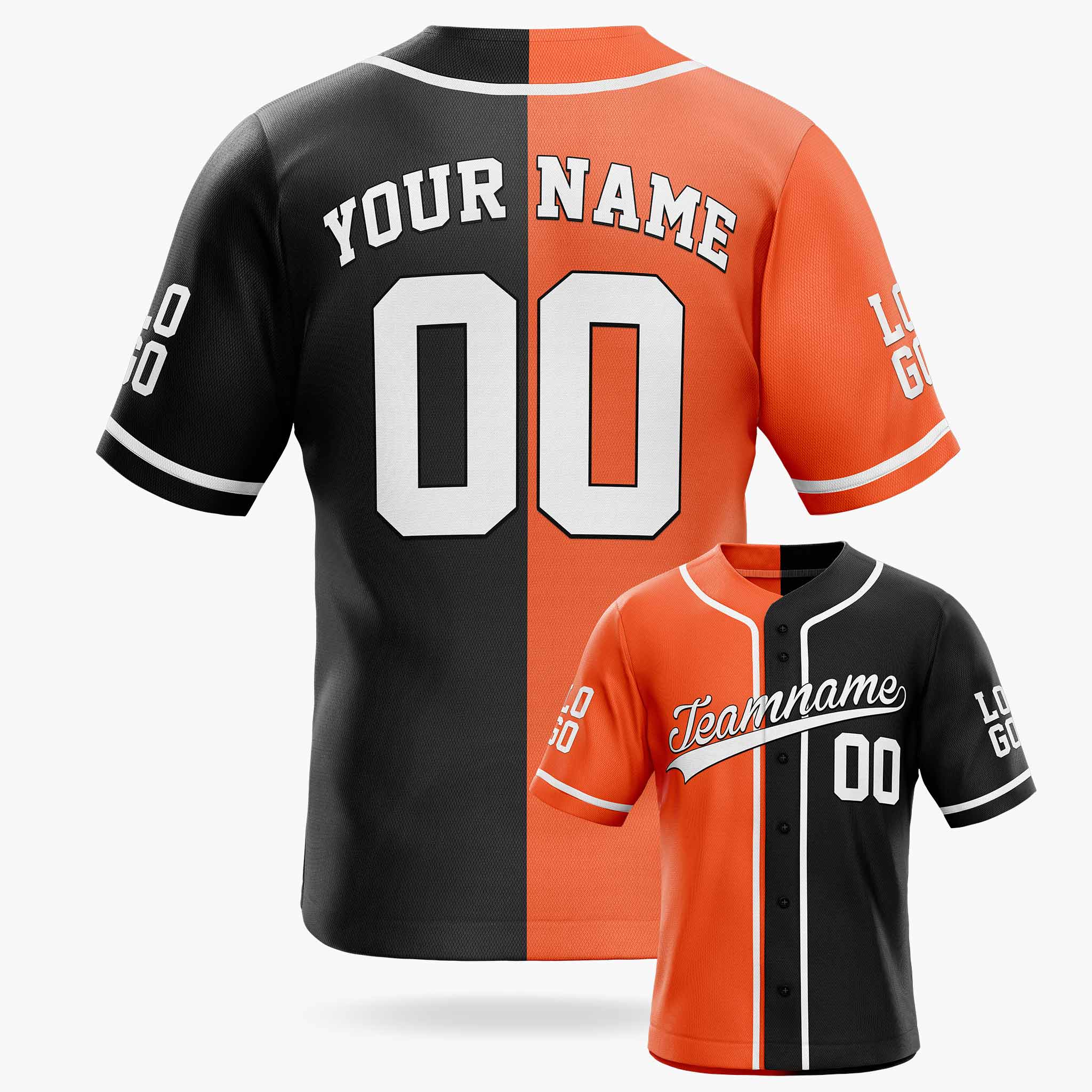 Custom Split Baseball Jersey Orange and Black With White Piping - Design Your Own