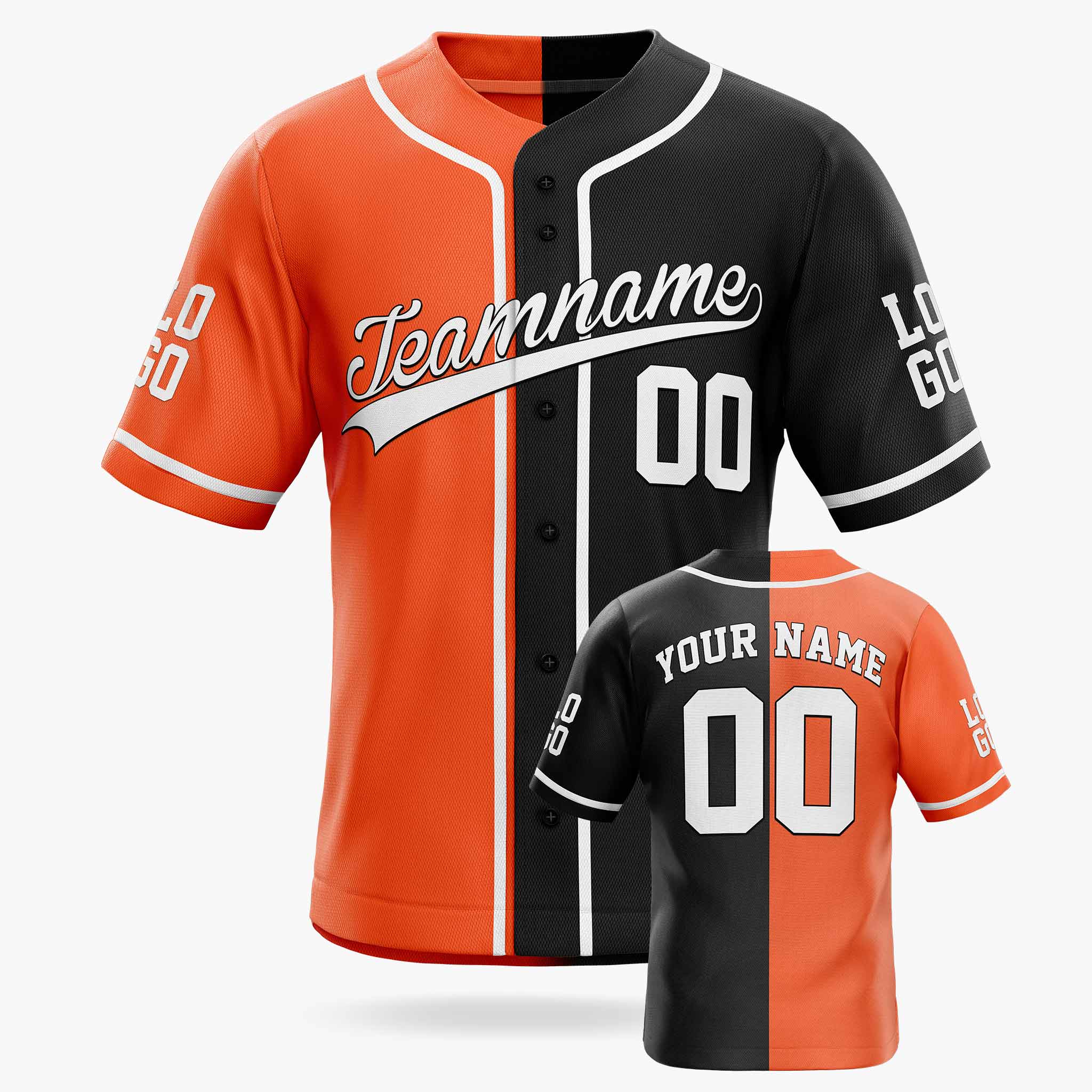 Custom Split Baseball Jersey Orange and Black With White Piping - Design Your Own