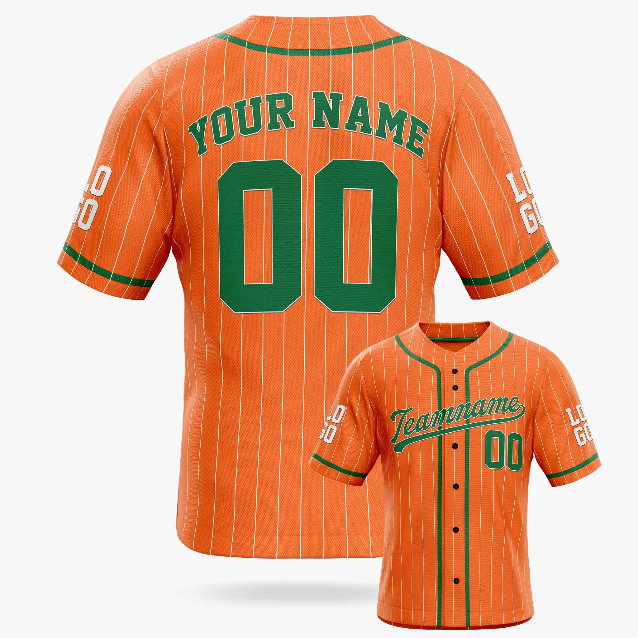 Custom Pinstripe Baseball Jersey Orange and Green With Piping - Design Your Own