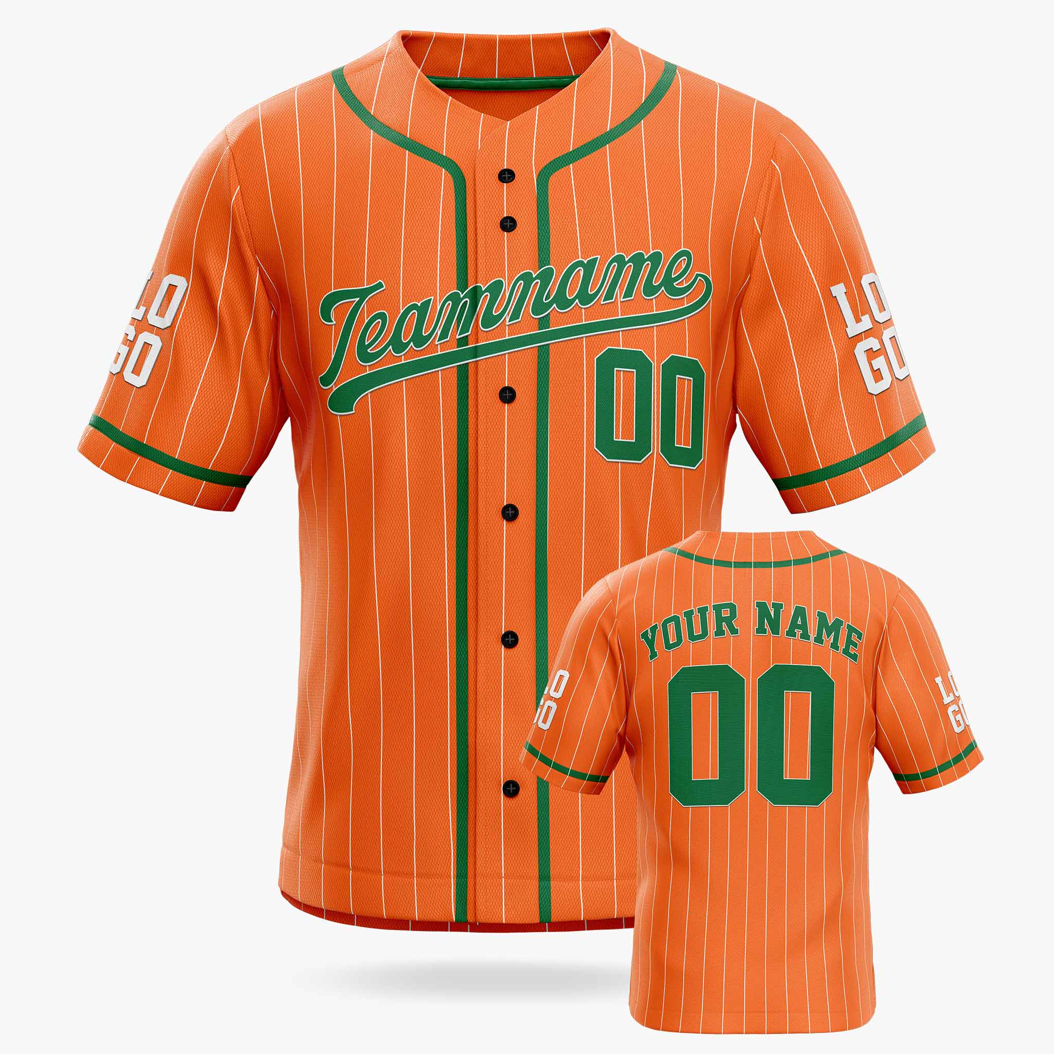 Custom Pinstripe Baseball Jersey Orange and Green With Piping - Design Your Own