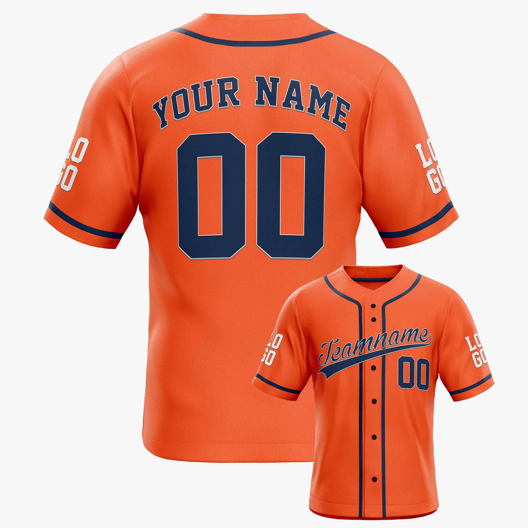 Custom Baseball Jersey Orange and Navy With Piping - Design Your Own Jersey