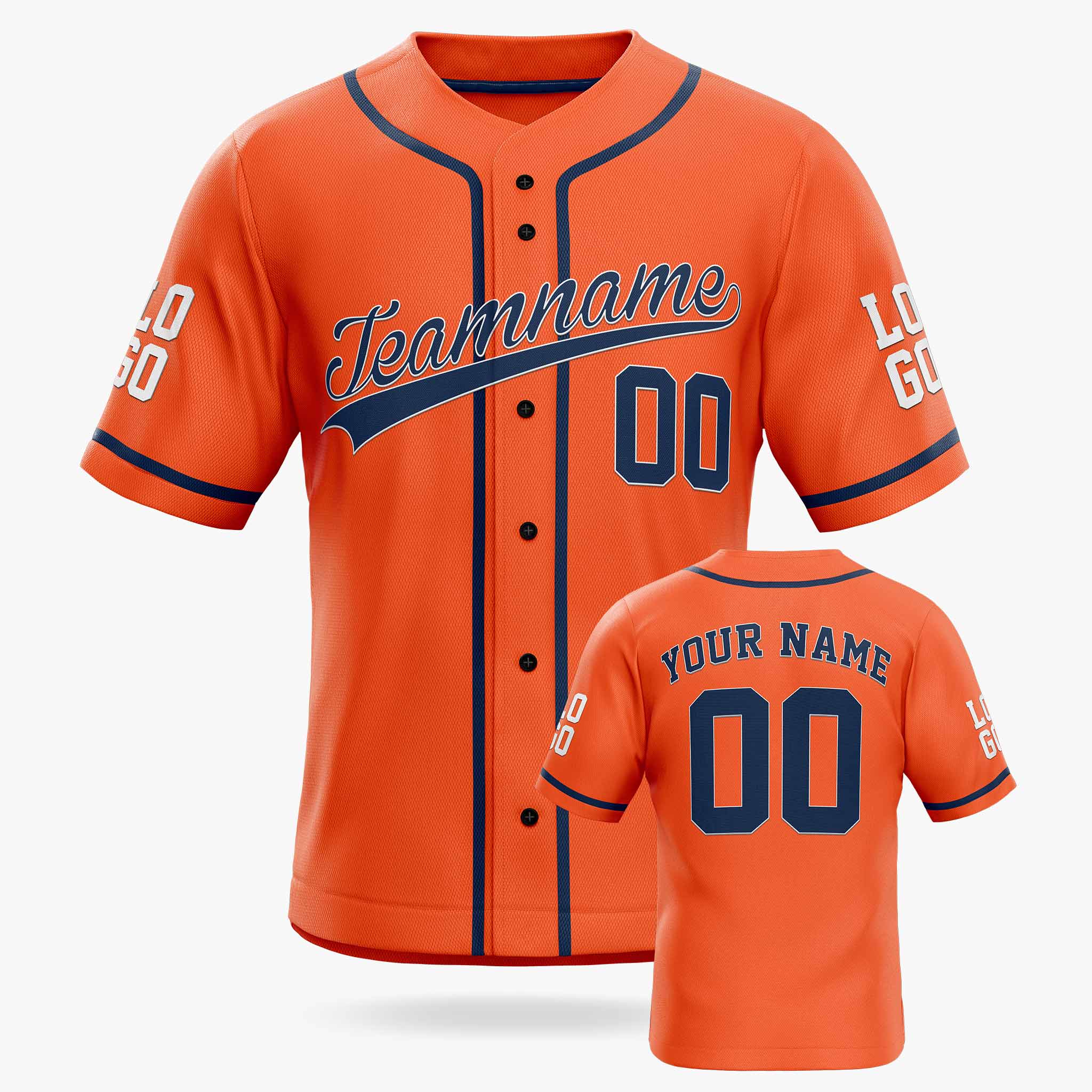 Custom Baseball Jersey Orange and Navy With Piping - Design Your Own Jersey