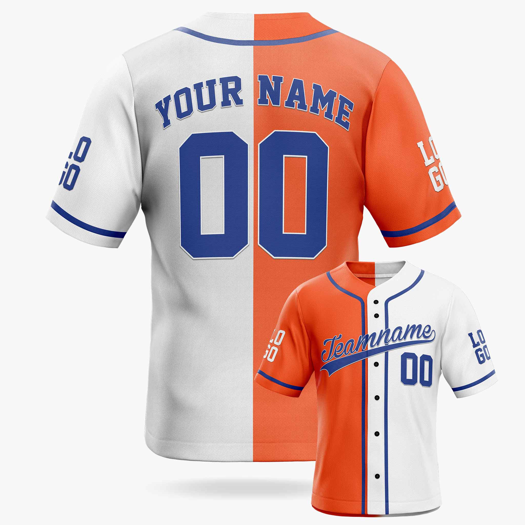 Custom Split Baseball Jersey Orange and White With Navy Piping - Design Your Own