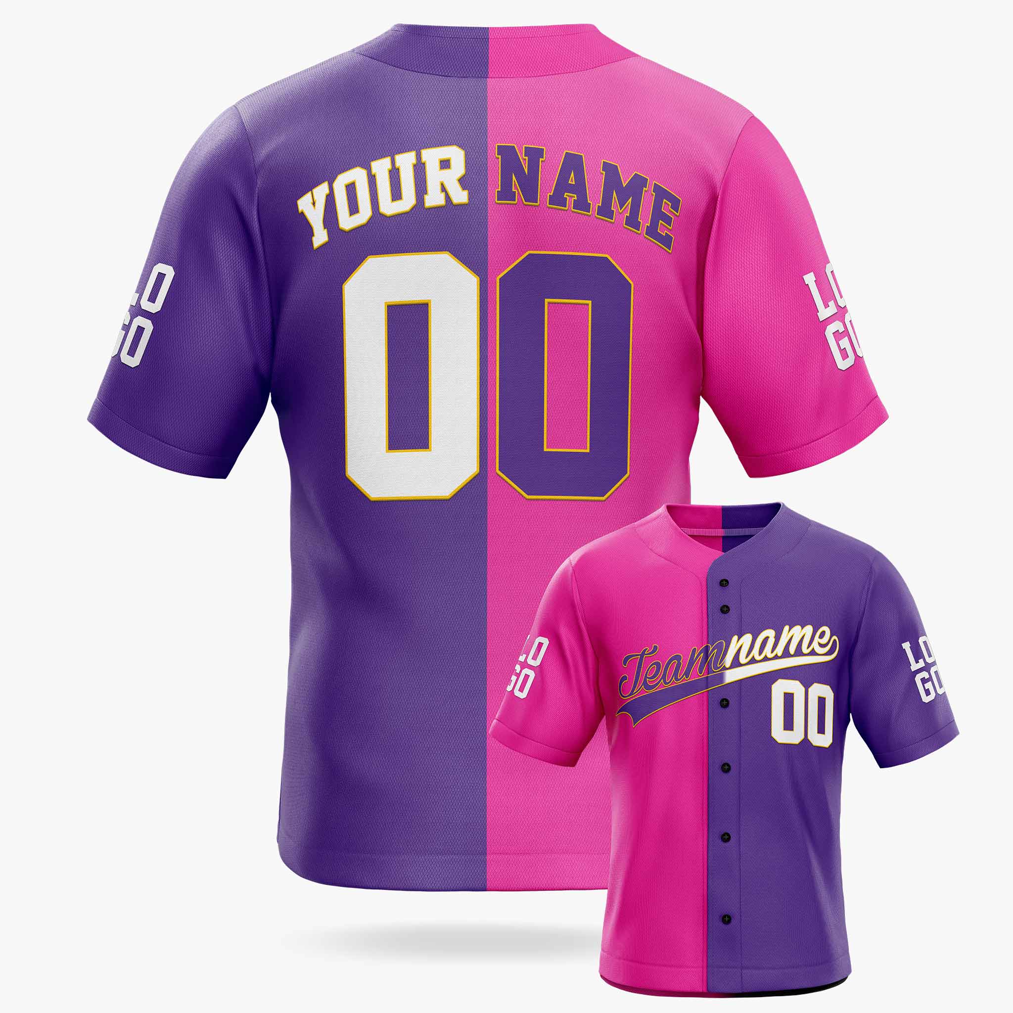 Custom Split Baseball Jersey Pink and Purple - Design Your Own