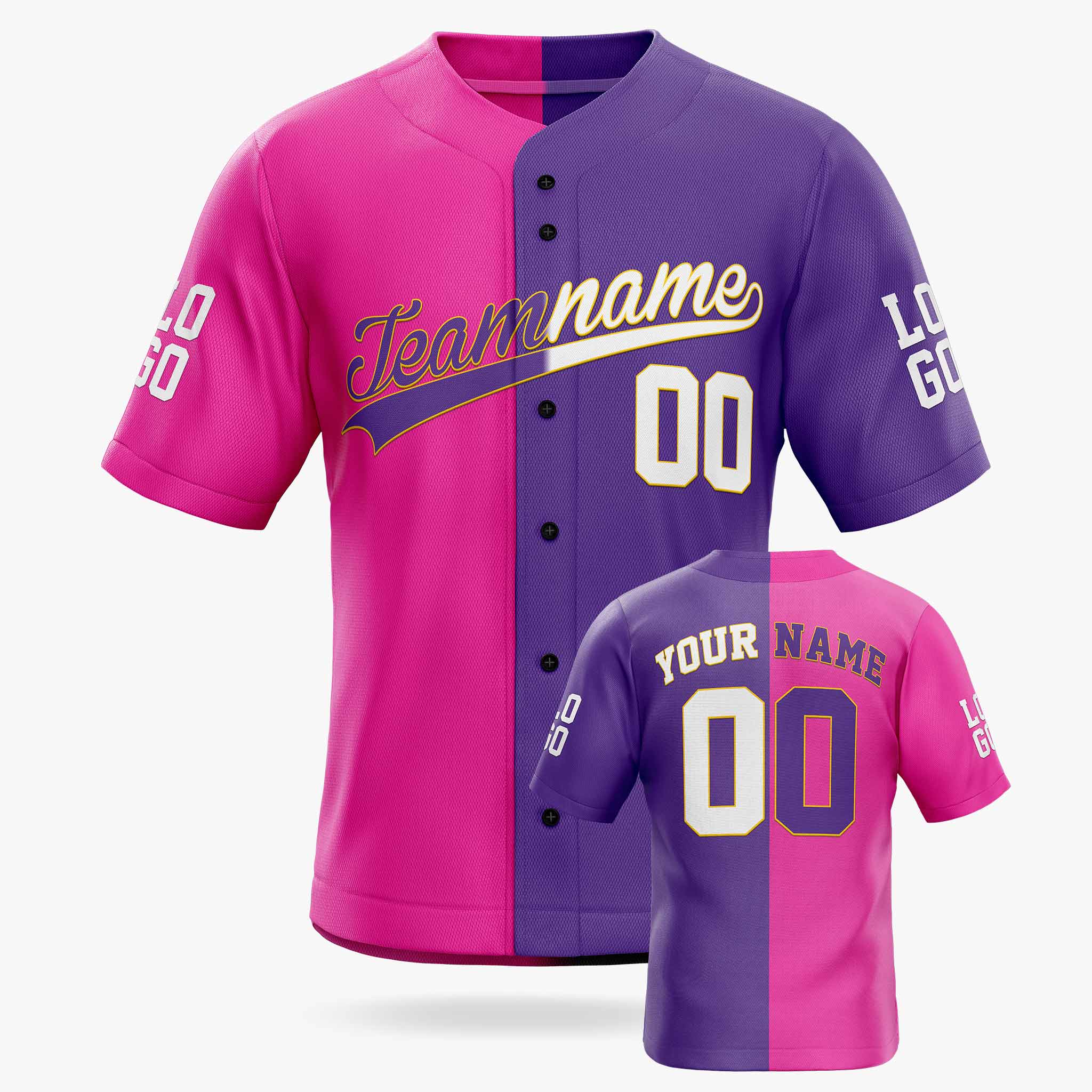 Custom Split Baseball Jersey Pink and Purple - Design Your Own