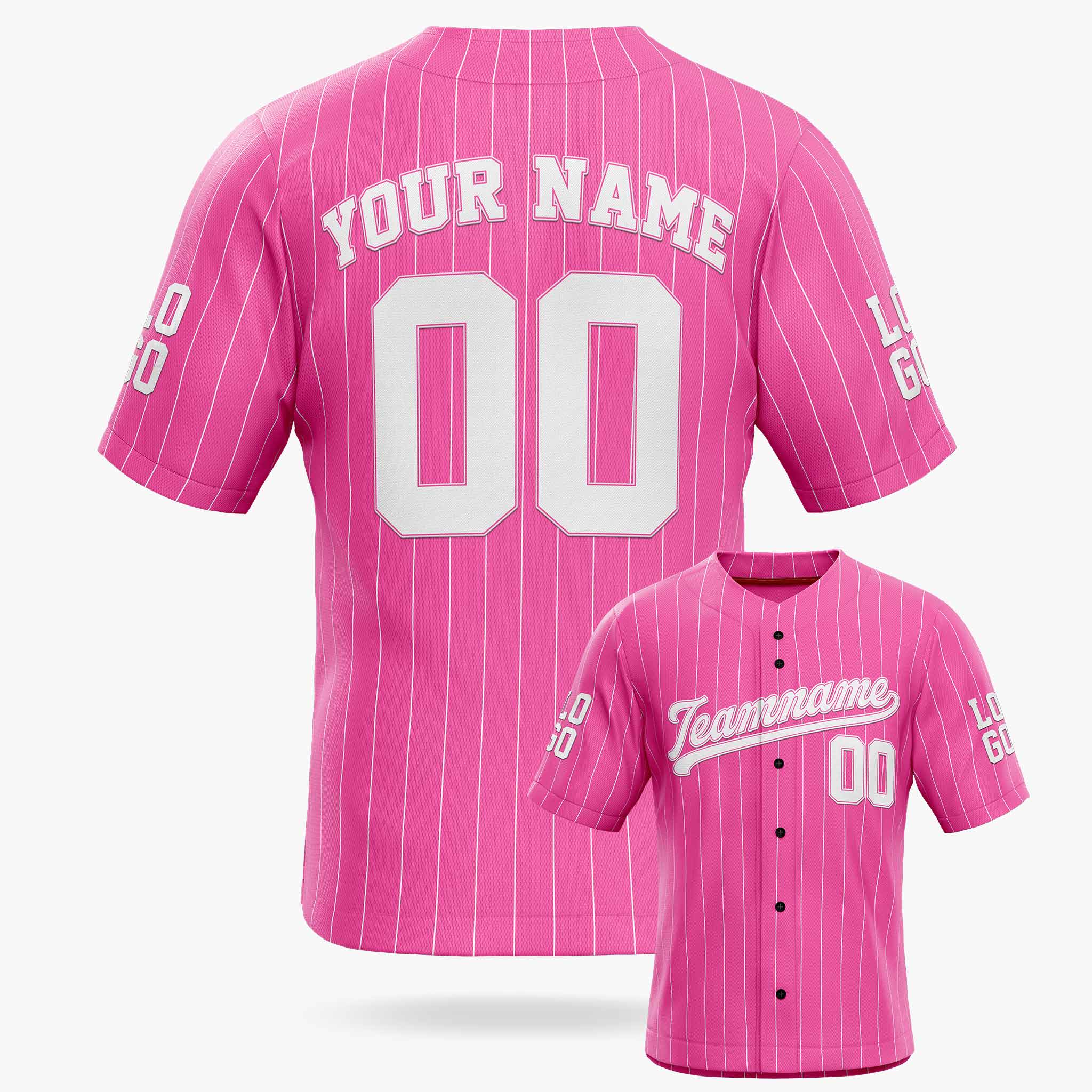 Custom Pinstripe Baseball Jersey Pink and White - Design Your Own