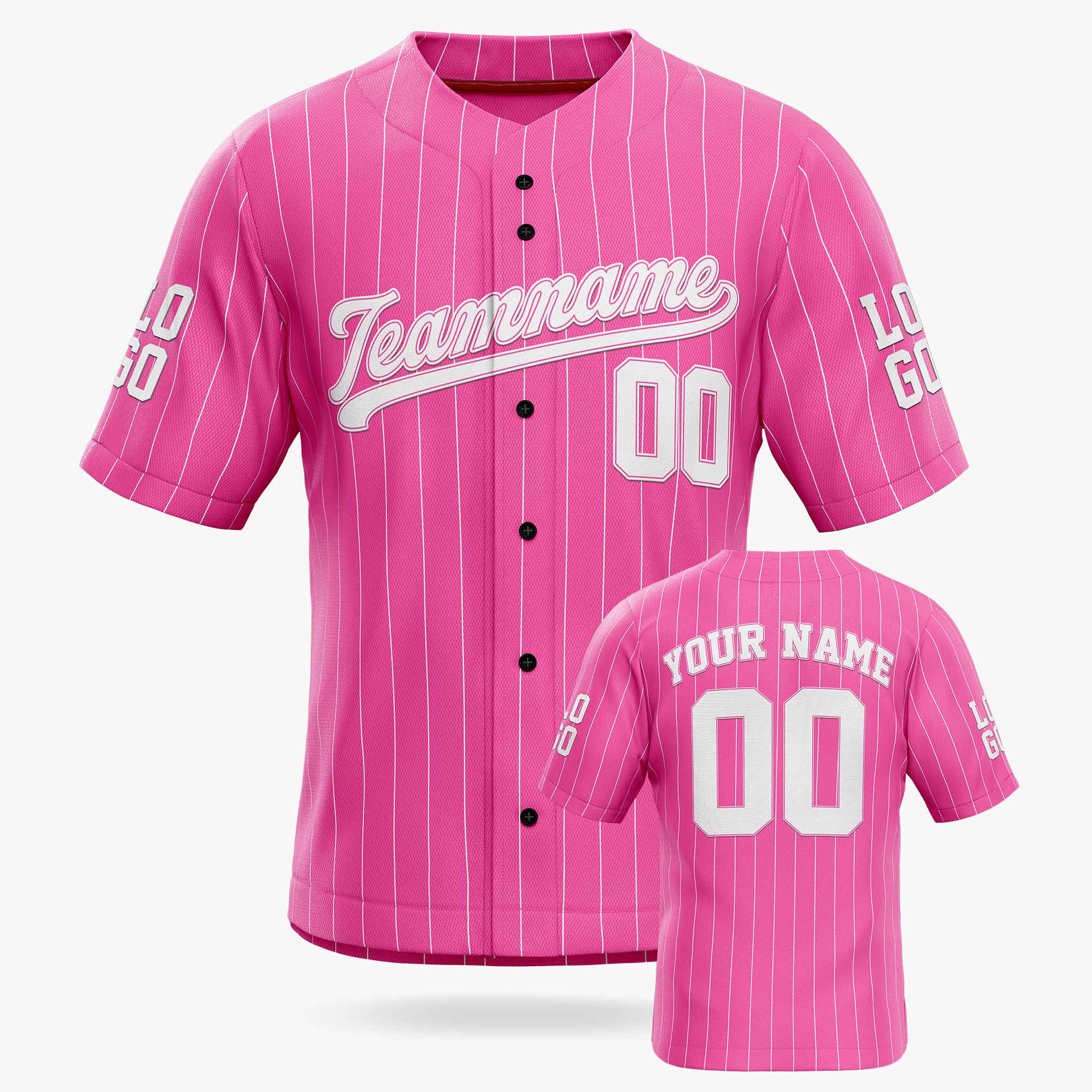 Custom Pinstripe Baseball Jersey Pink and White - Design Your Own