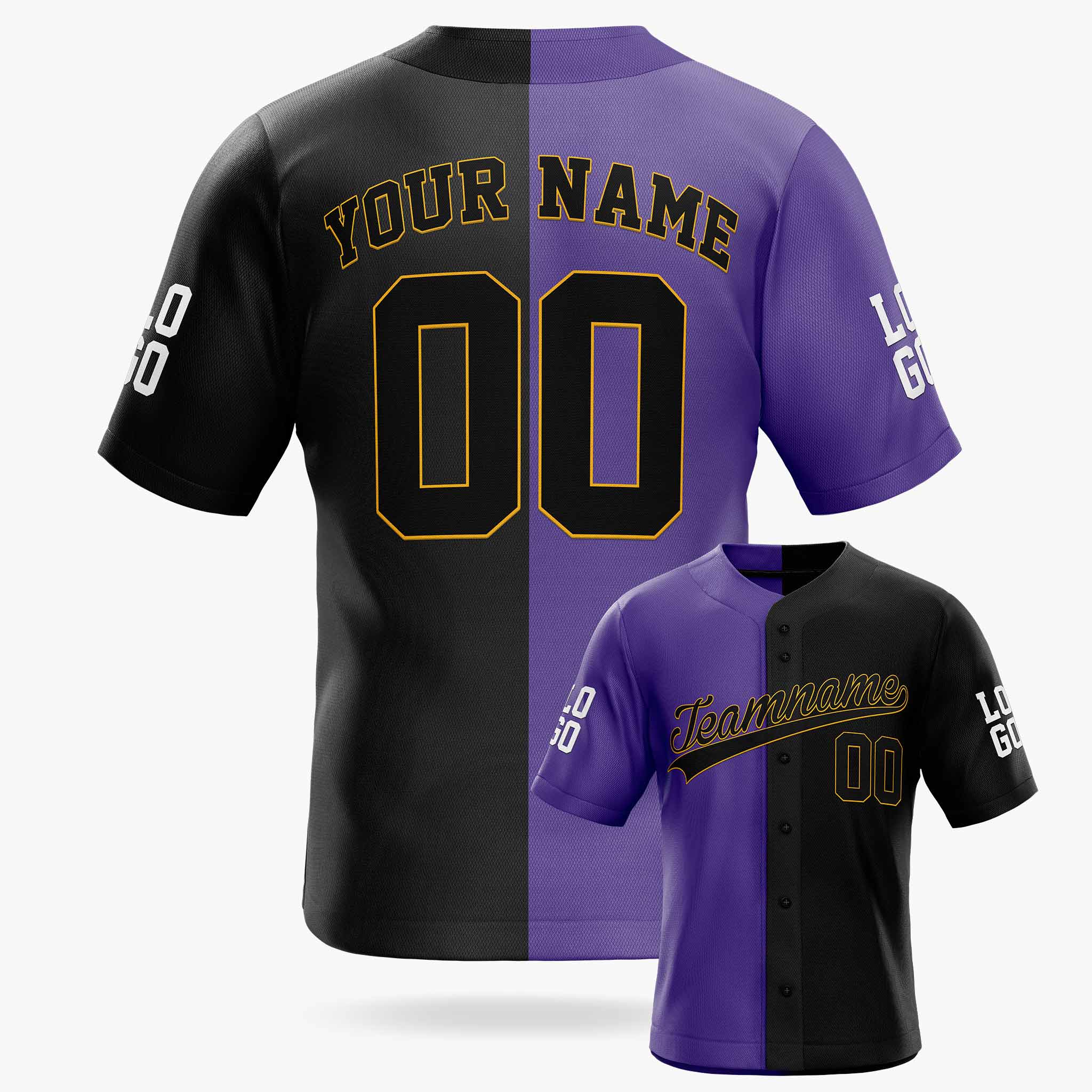 Custom Split Baseball Jersey Purple and Black - Design Your Own