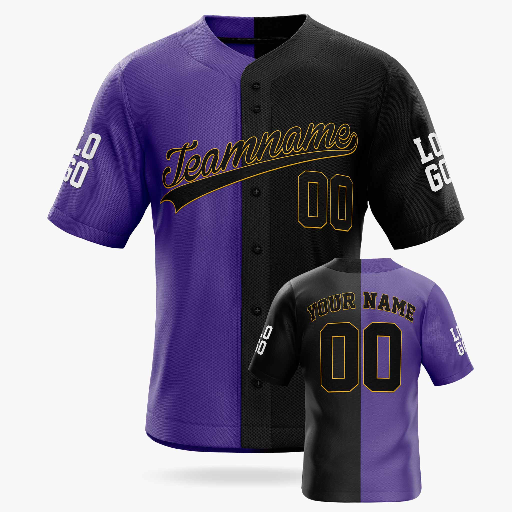 Custom Split Baseball Jersey Purple and Black - Design Your Own