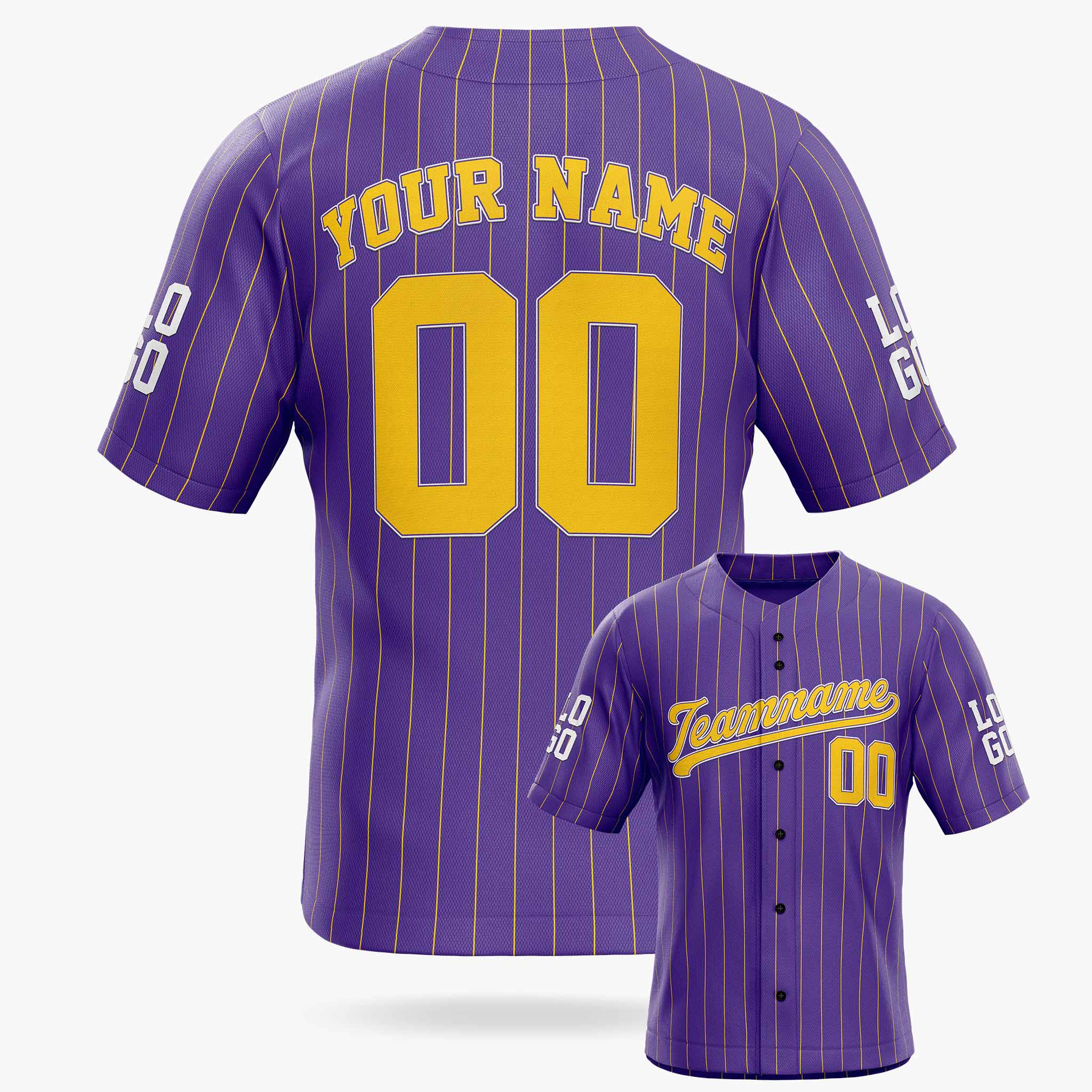 Custom Pinstripe Baseball Jersey Purple and Yellow - Design Your Own