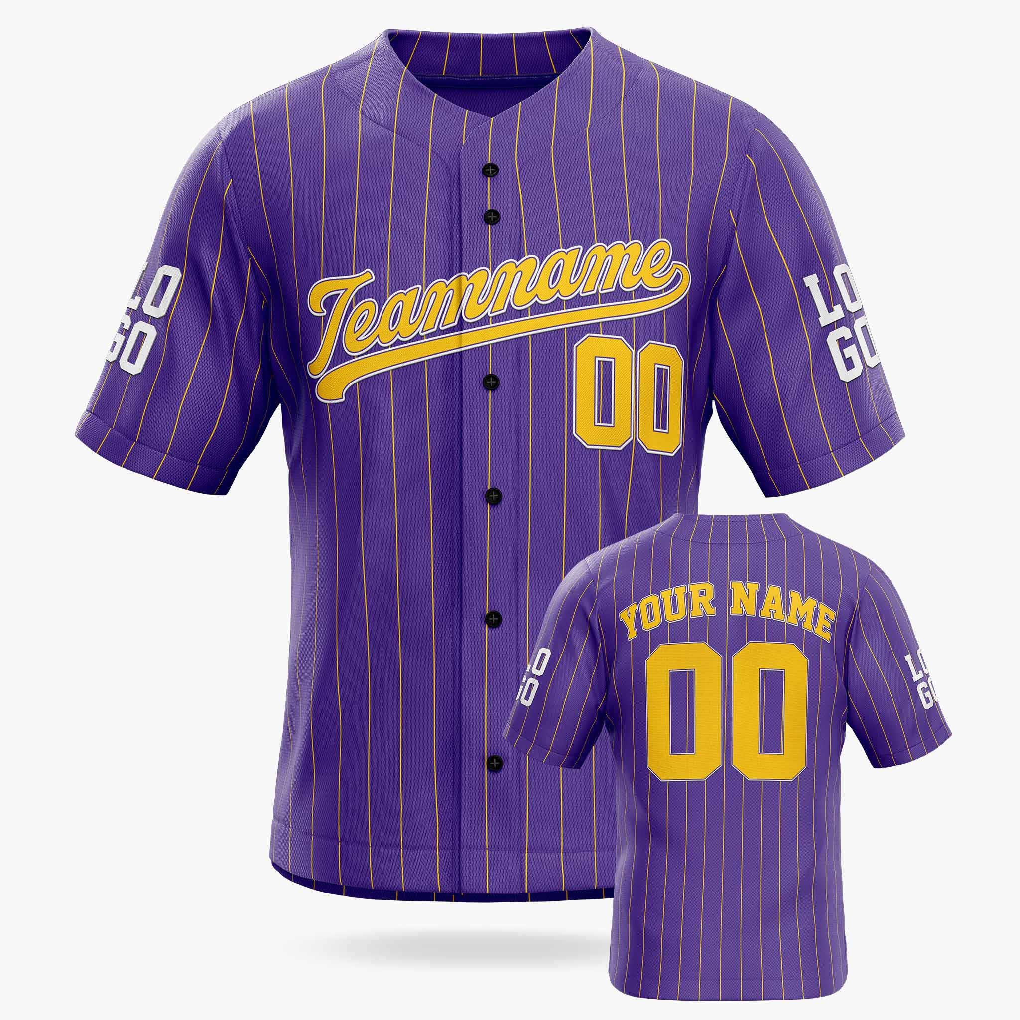Custom Pinstripe Baseball Jersey Purple and Yellow - Design Your Own