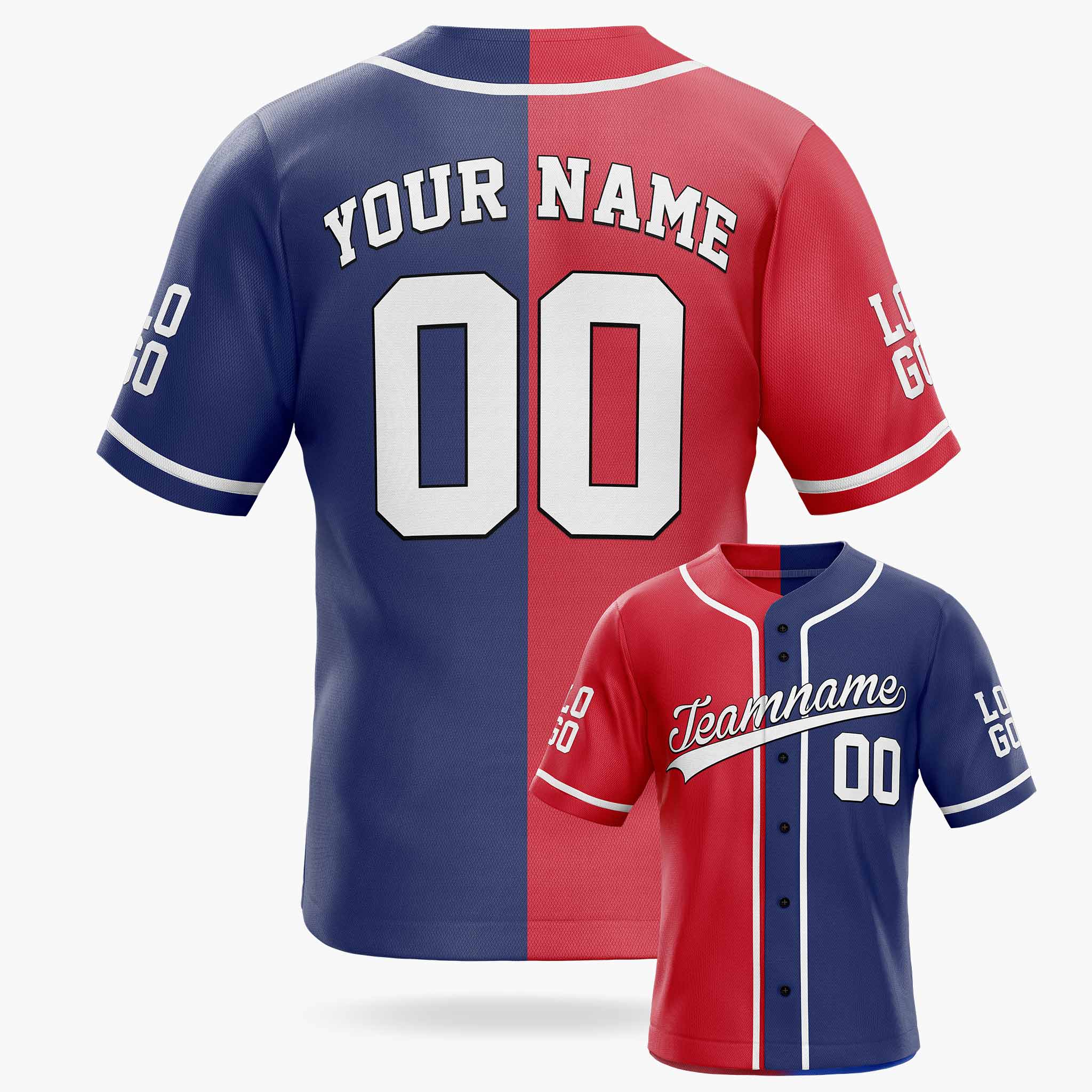 Custom Split Baseball Jersey Red and Navy With White Piping - Design Your Own
