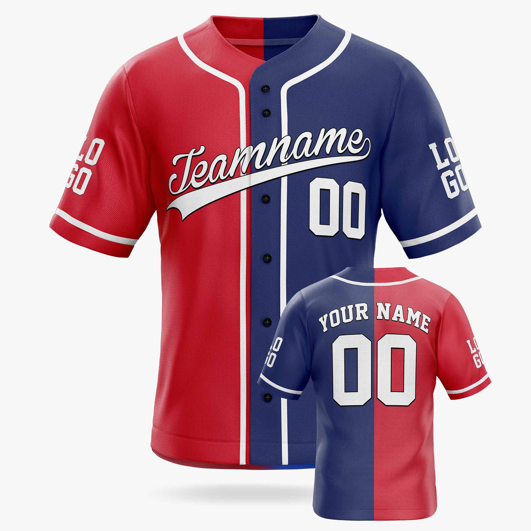 Custom Split Baseball Jersey Red and Navy With White Piping - Design Your Own