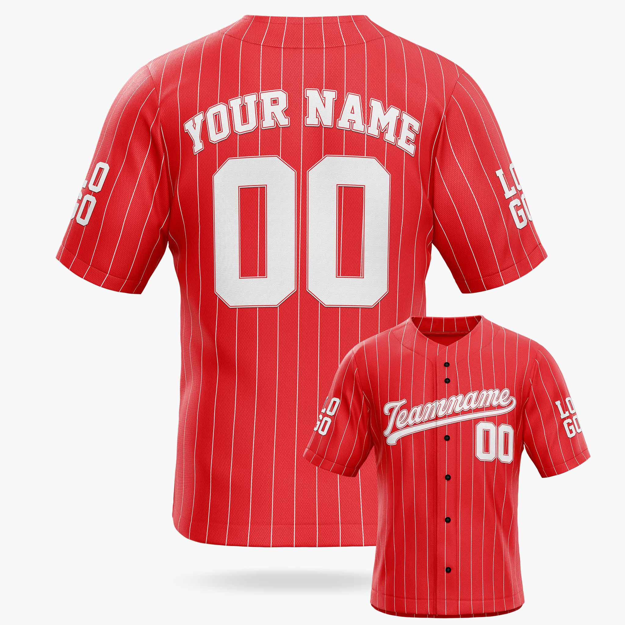 Custom Pinstripe Baseball Jersey Red and White - Design Your Own