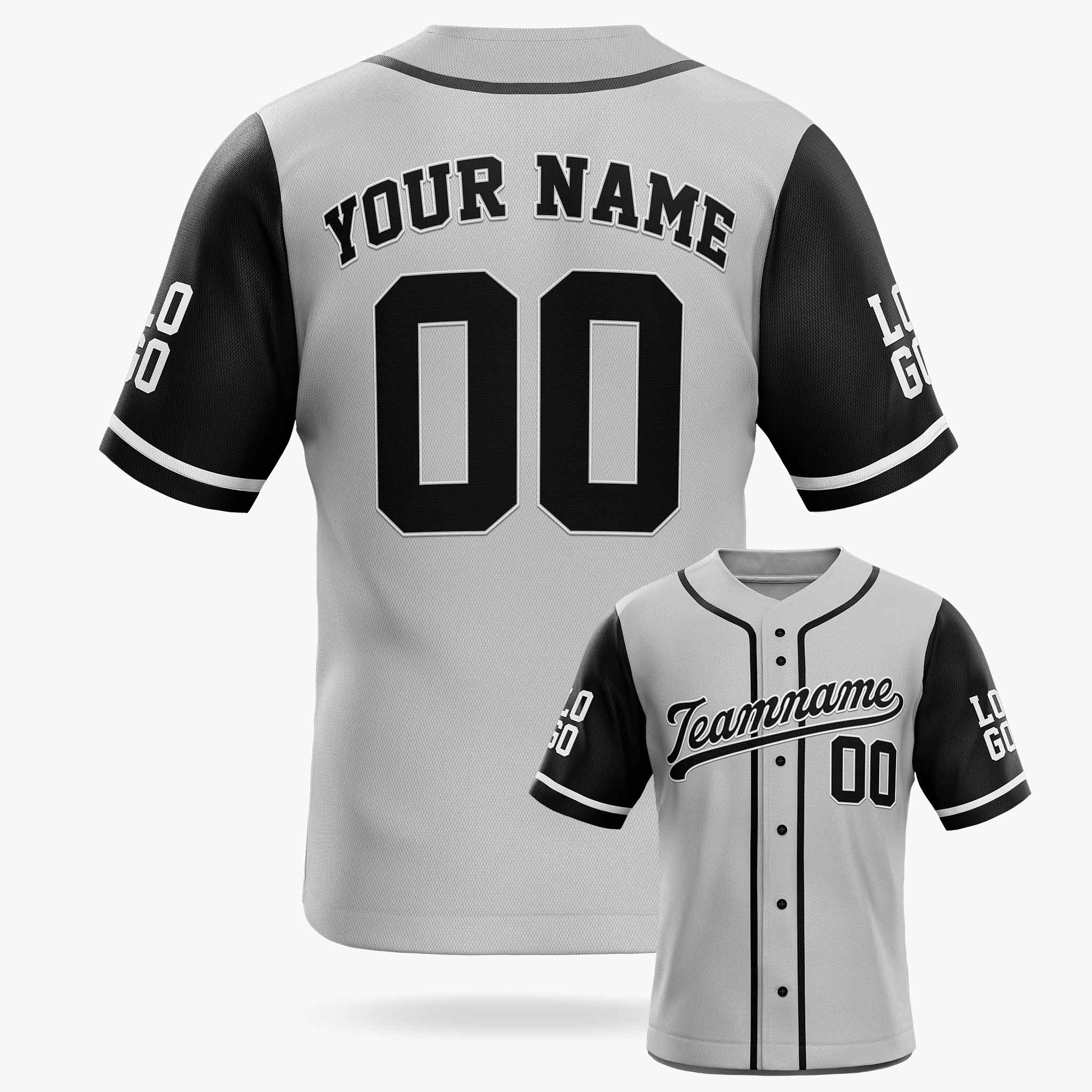 Custom Baseball Jersey Silver Black and White With Piping - Design Your Own