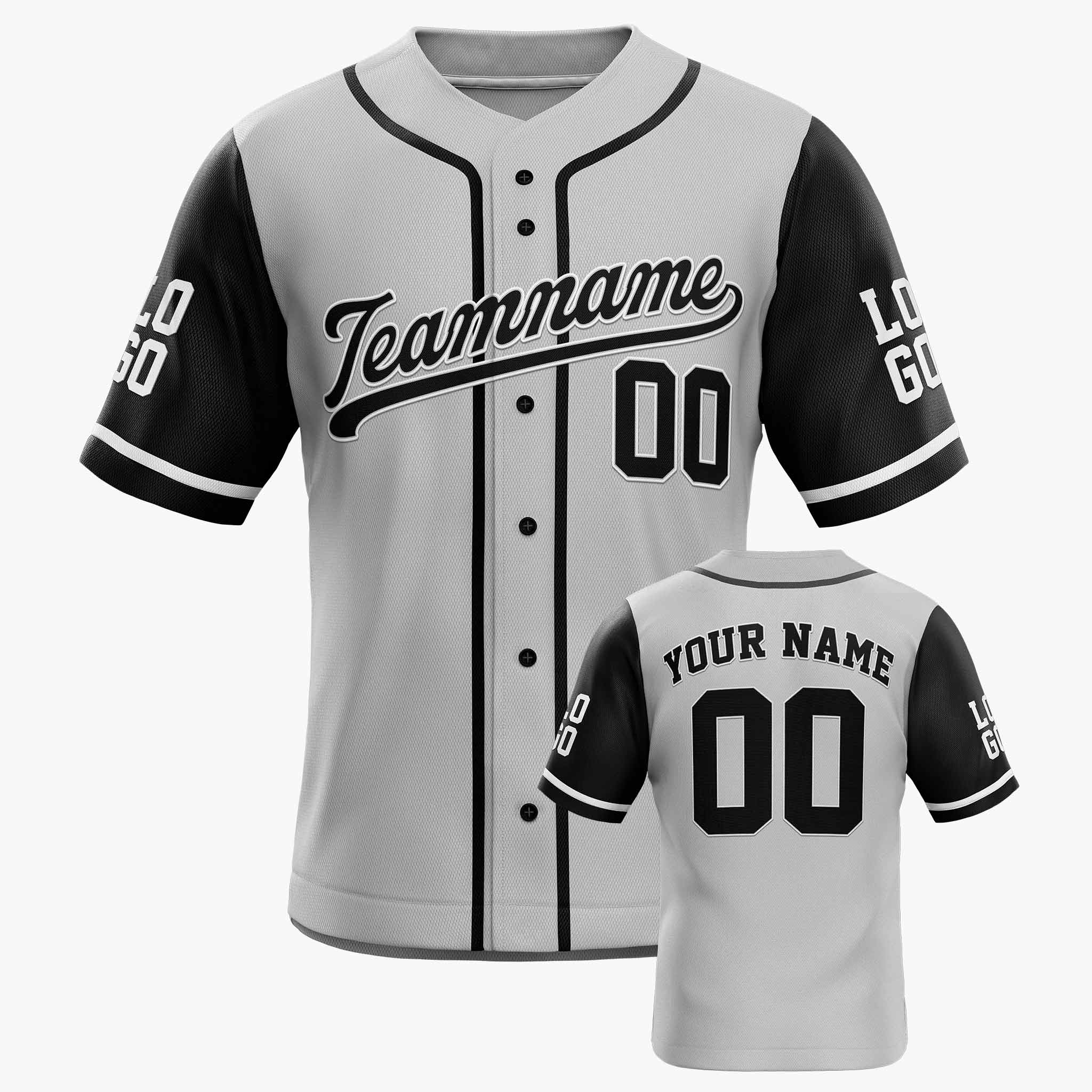 Custom Baseball Jersey Silver Black and White With Piping - Design Your Own