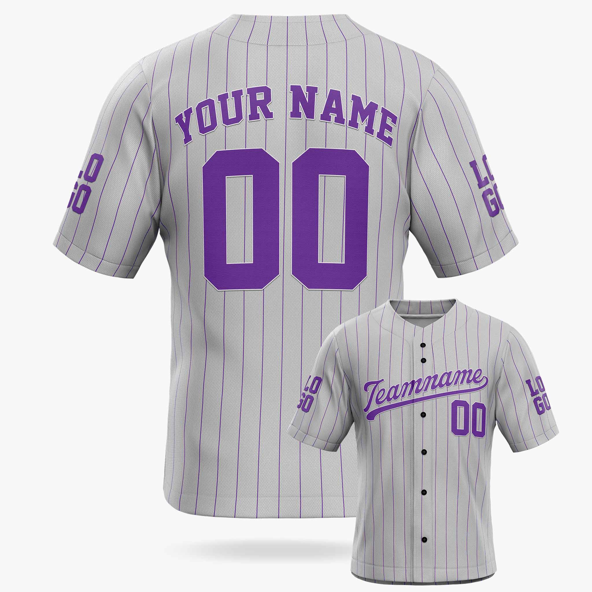 Custom Pinstripe Baseball Jersey Silver and Purple - Design Your Own