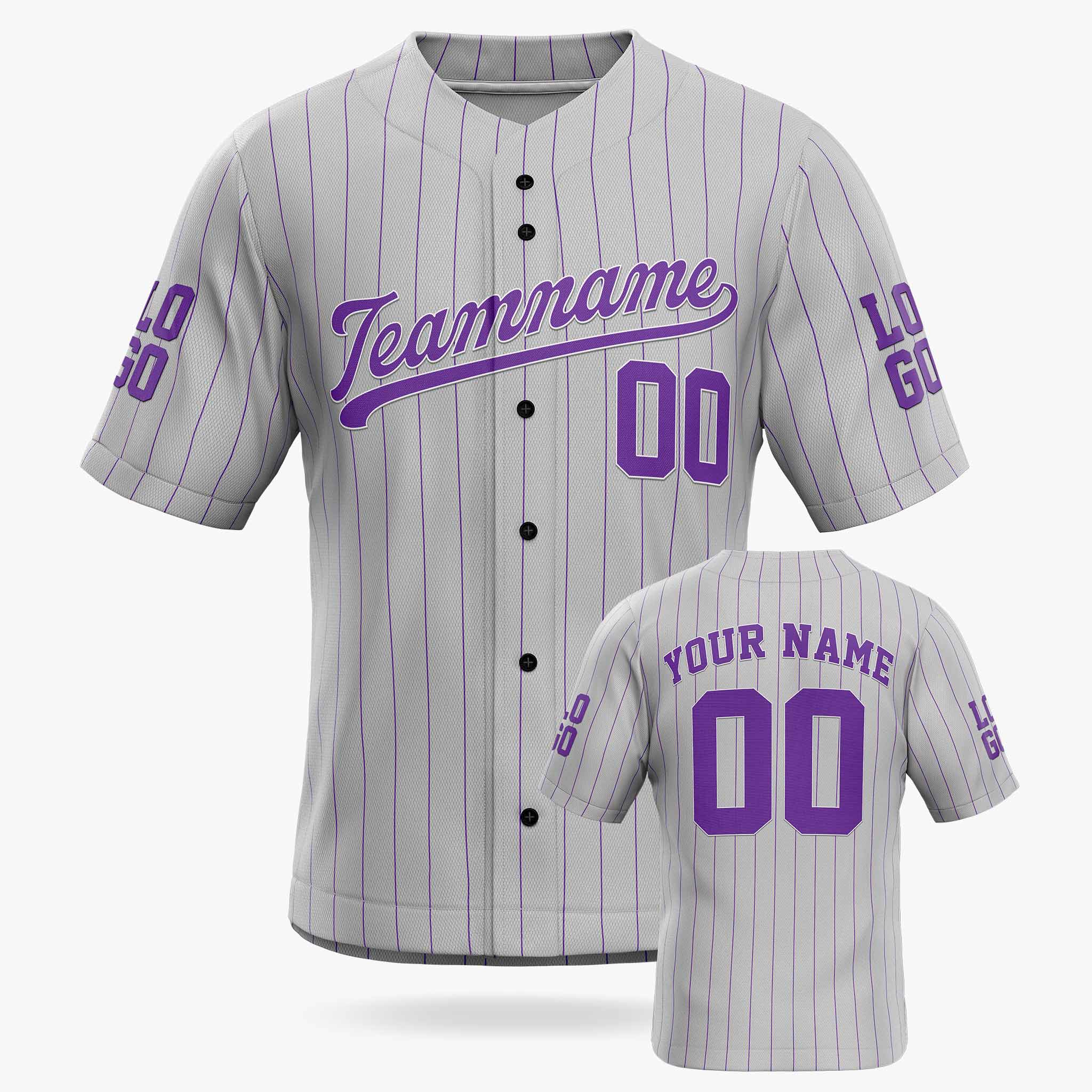 Custom Pinstripe Baseball Jersey Silver and Purple - Design Your Own
