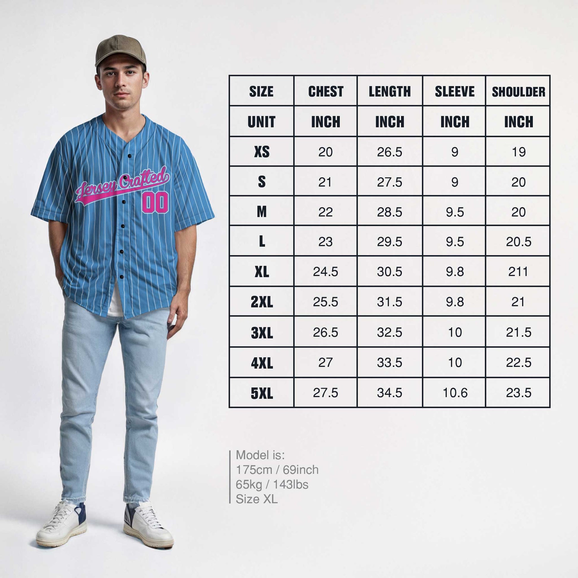 Custom Pinstripe Baseball Jersey Carolina Blue and Pink - Design Your Own