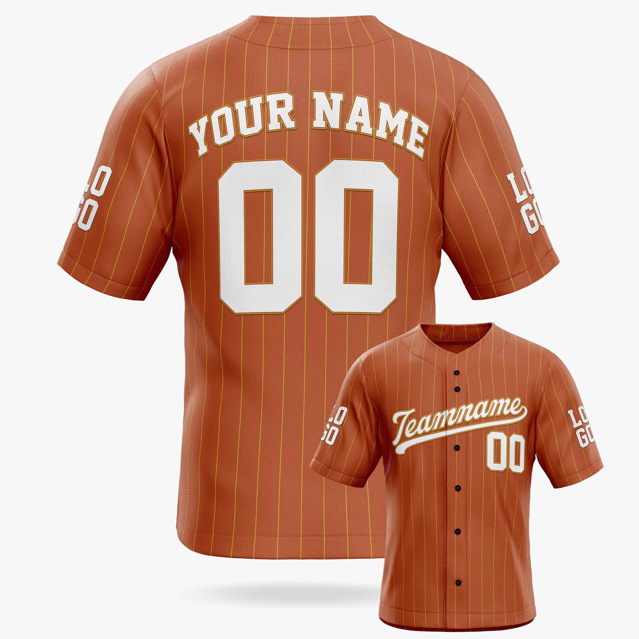 Custom Pinstripe Baseball Jersey Texas Orange and Old Gold - Design Your Own