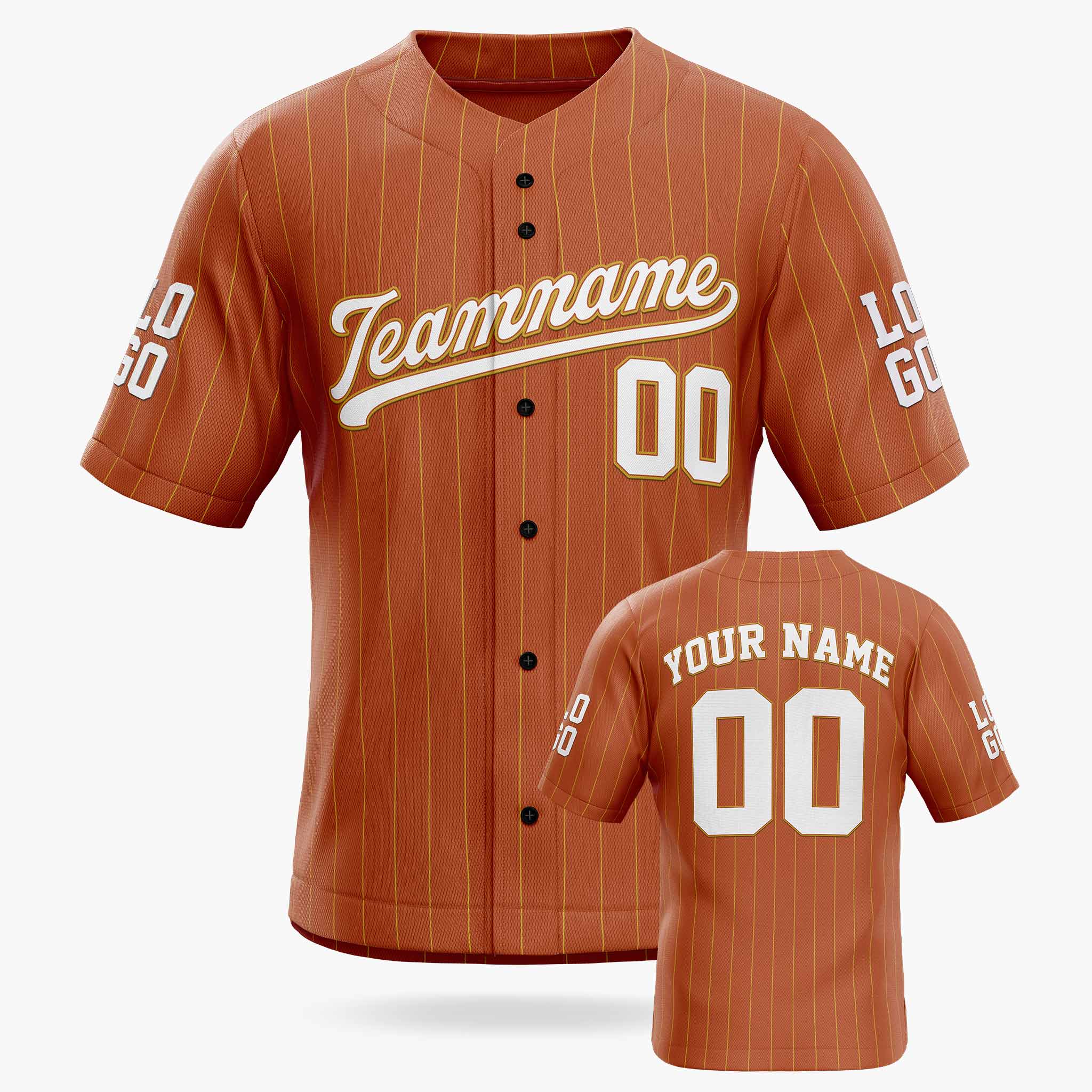 Custom Pinstripe Baseball Jersey Texas Orange and Old Gold - Design Your Own