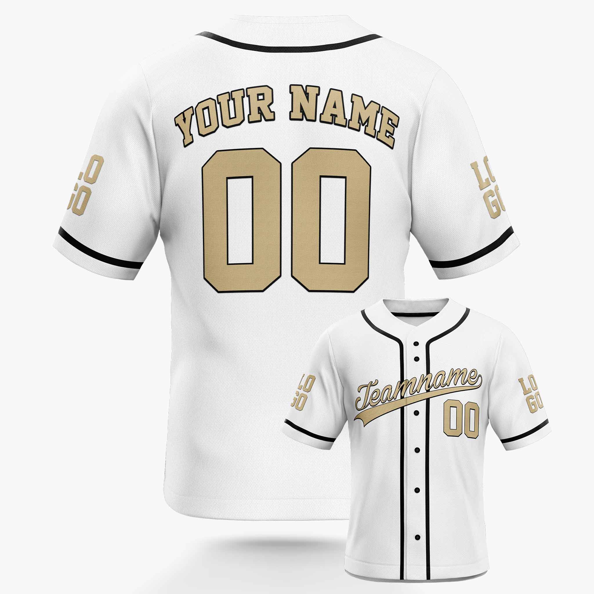 Custom White Baseball Jersey Beige and Black - Design Your Own