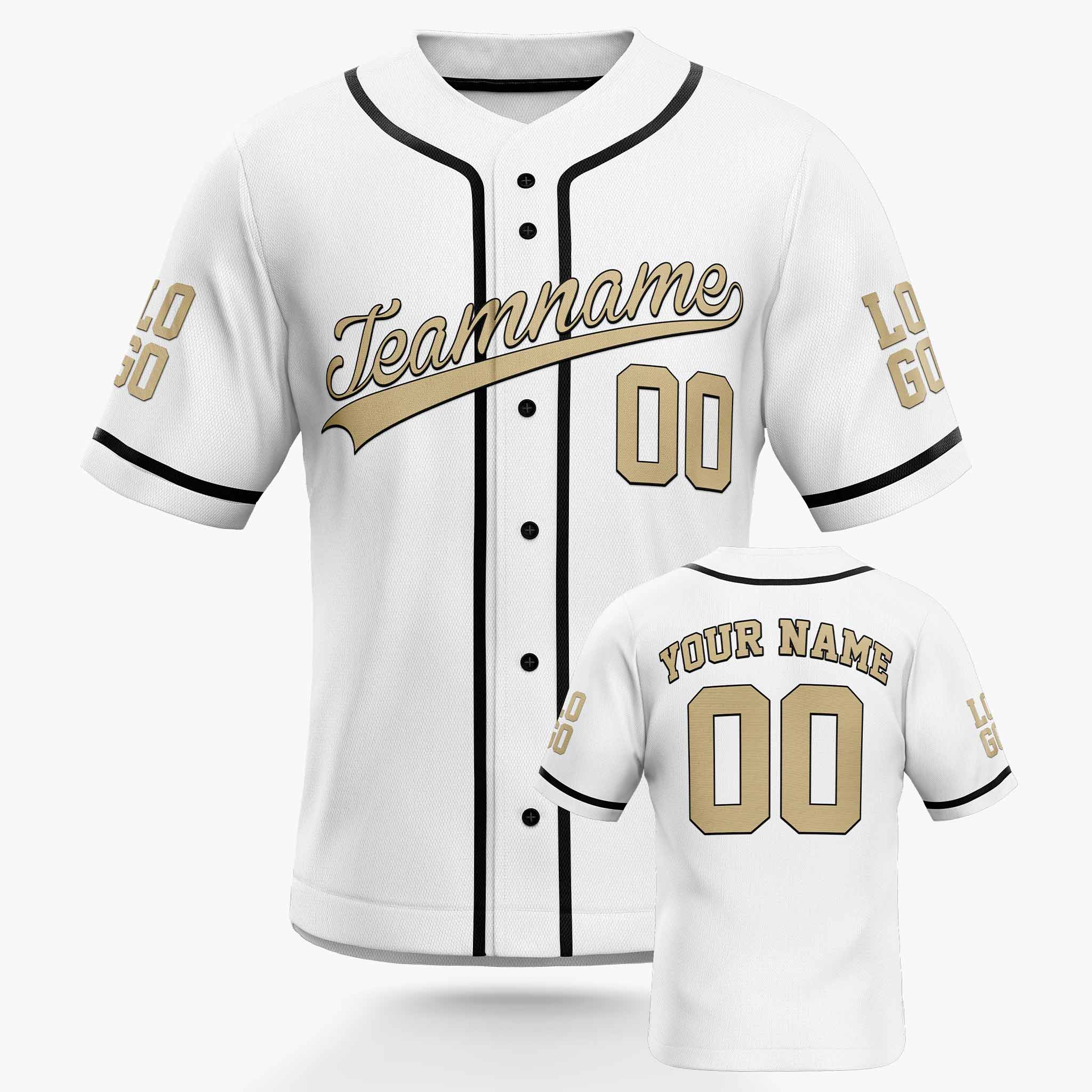 Custom White Baseball Jersey Beige and Black - Design Your Own