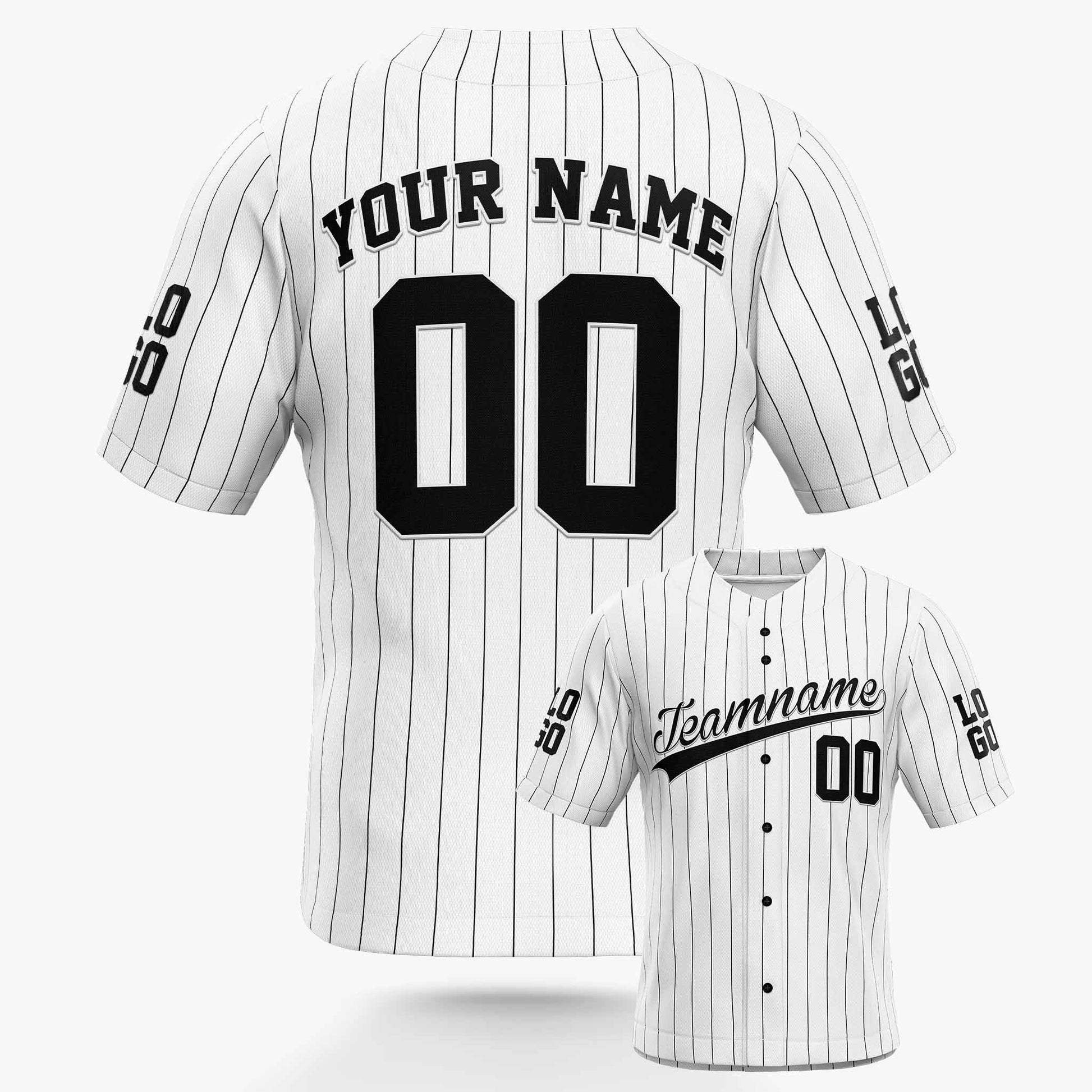 Custom Pinstripe Baseball Jersey White and Black - Design Your Own