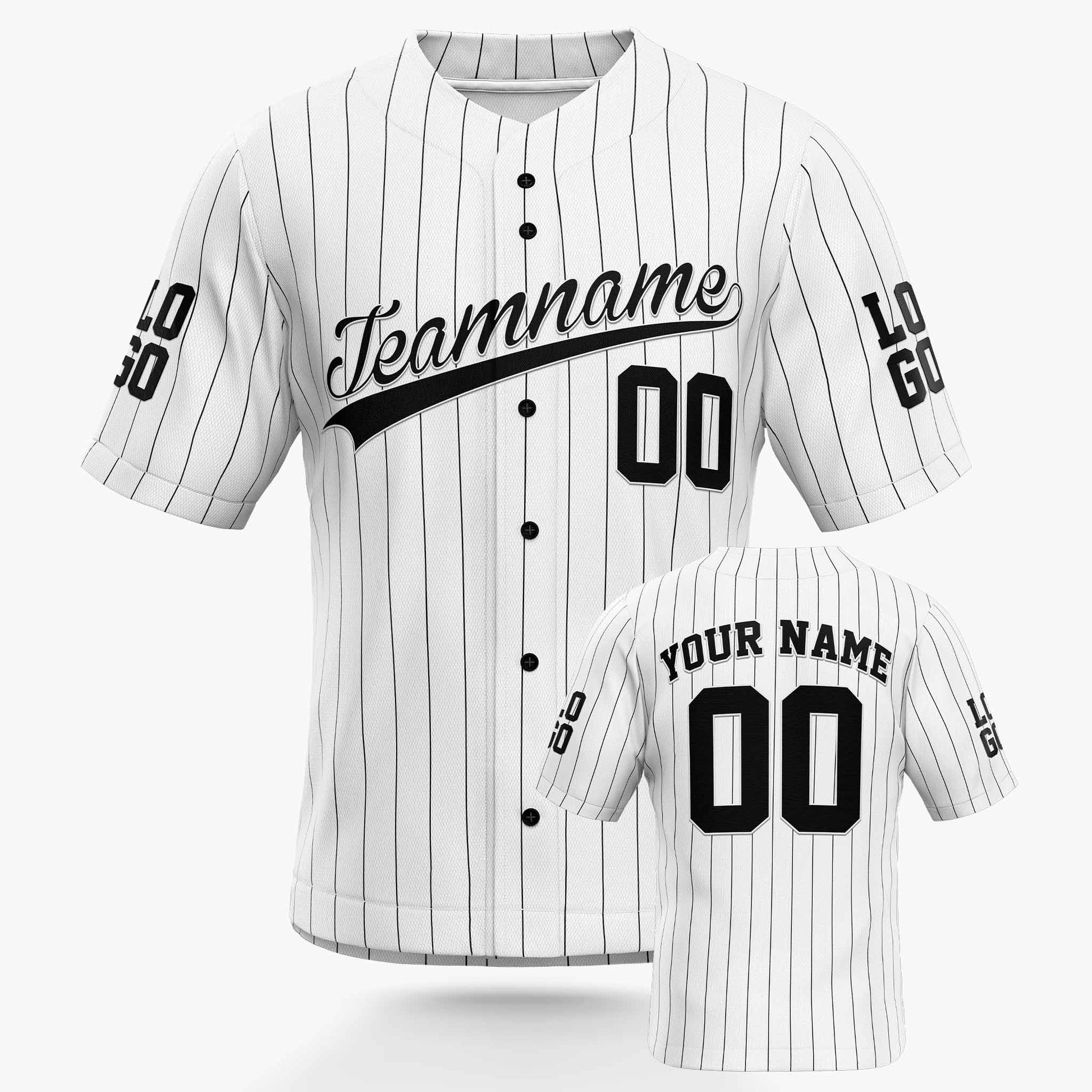 Custom Pinstripe Baseball Jersey White and Black - Design Your Own