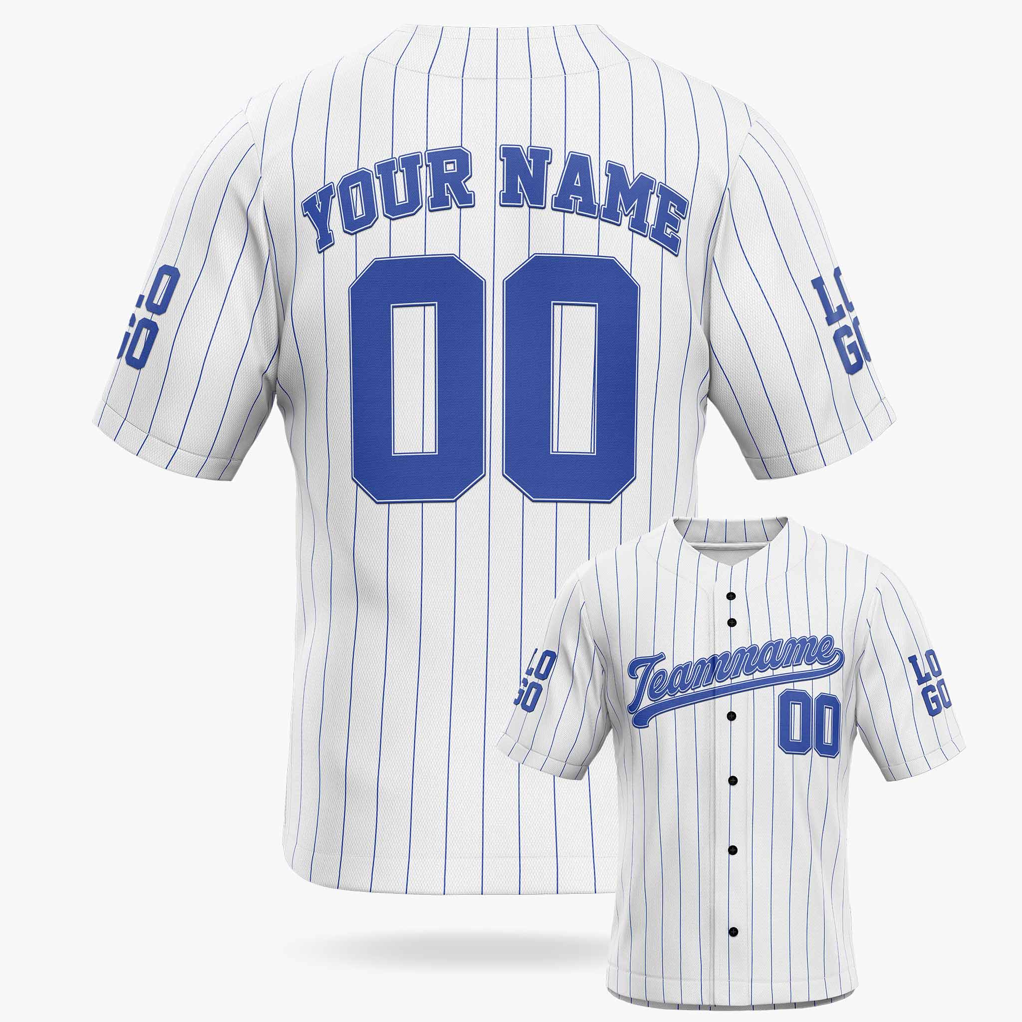 Custom Pinstripe Baseball Jersey White and Blue - Design Your Own