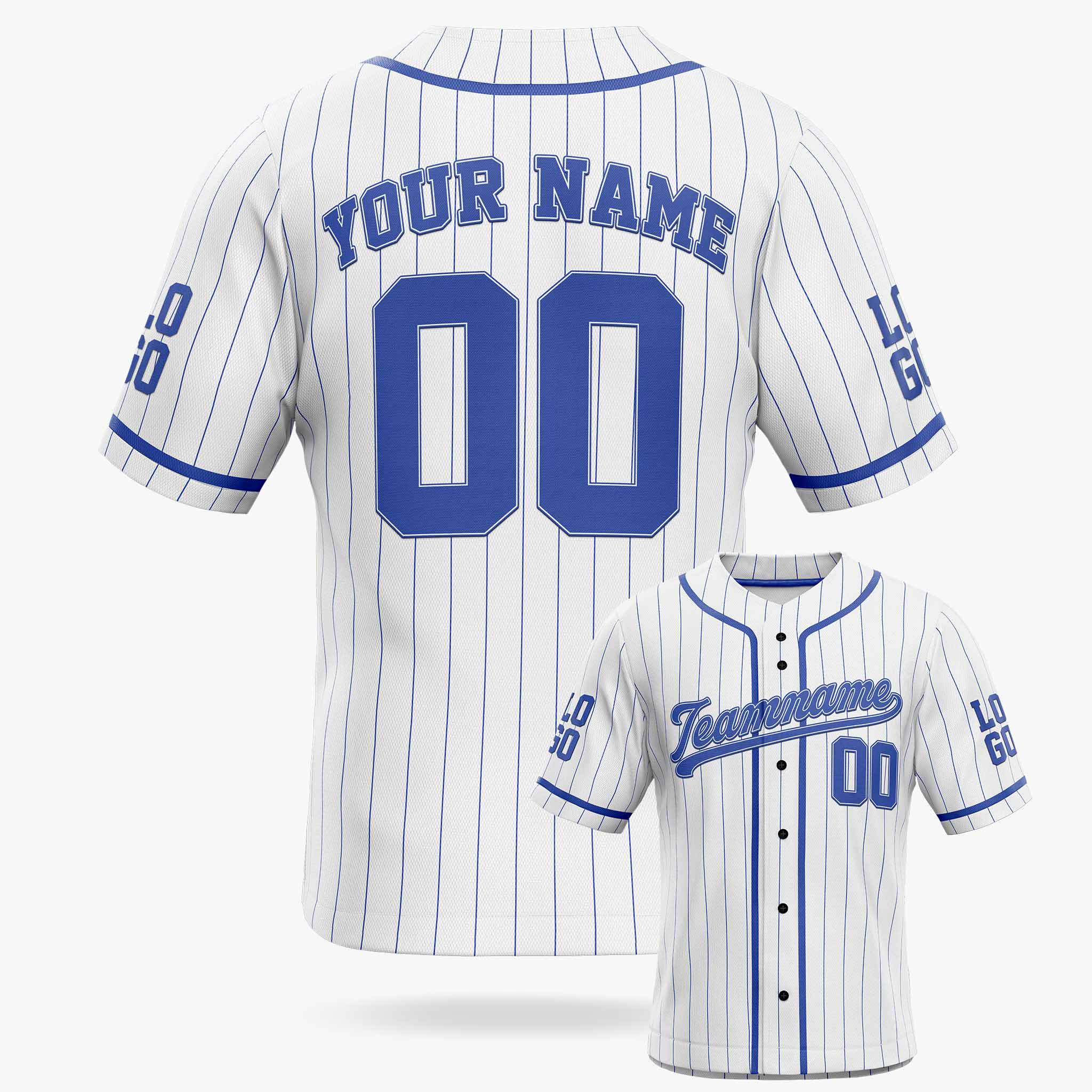 Custom Pinstripe Baseball Jersey White and Blue With Piping - Design Your Own