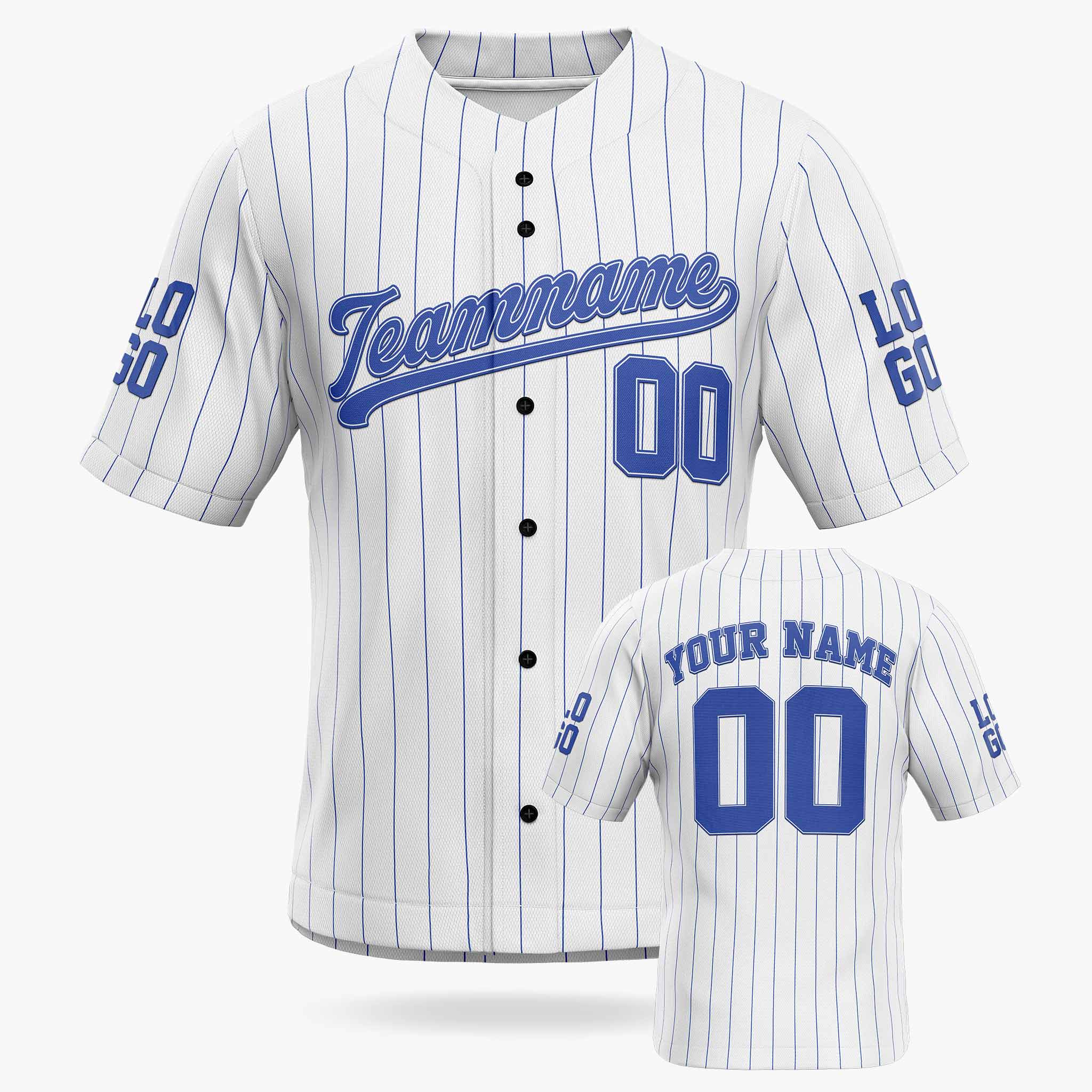 Custom Pinstripe Baseball Jersey White and Blue - Design Your Own