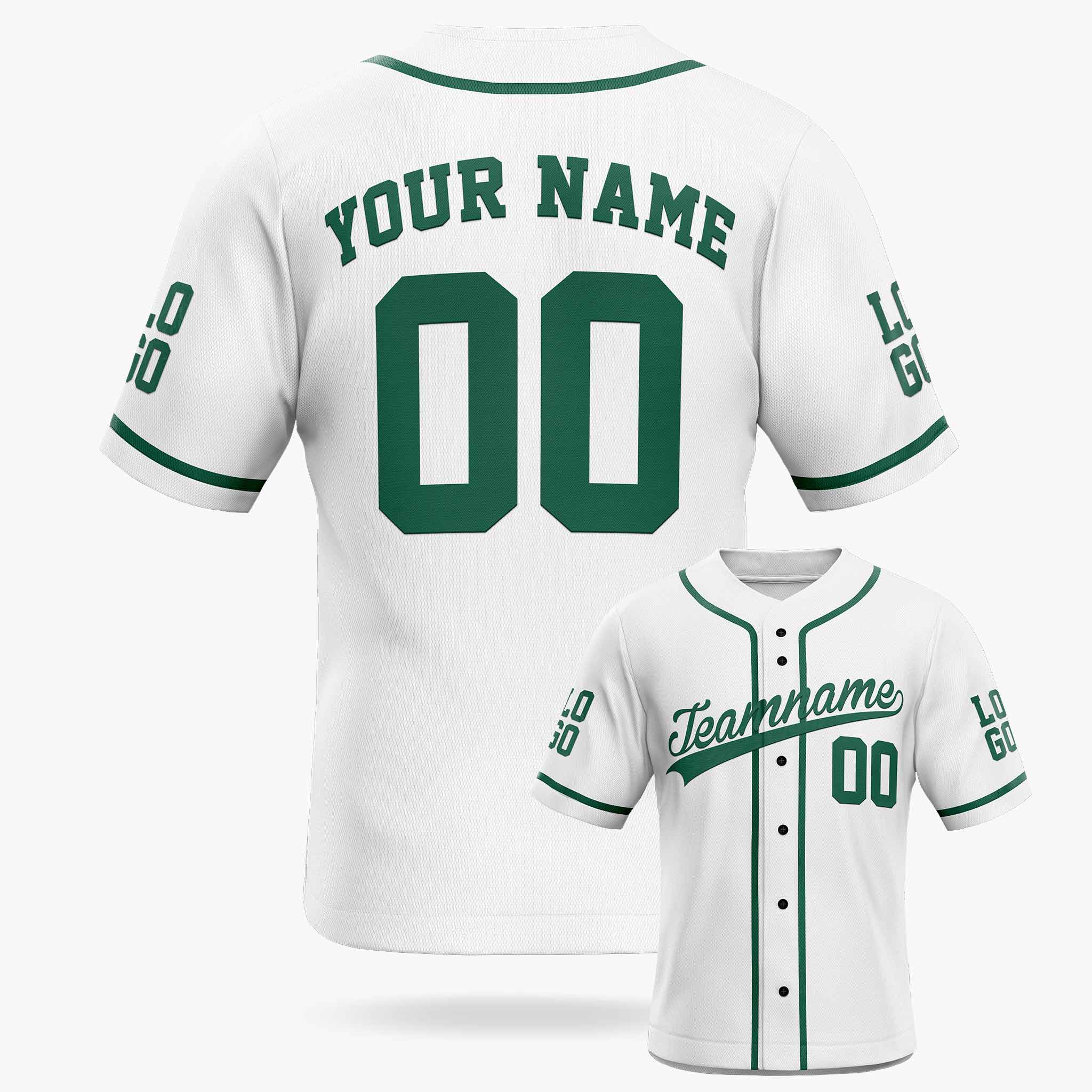 Custom Baseball Jersey White and Dark Green With Piping - Design Your Own