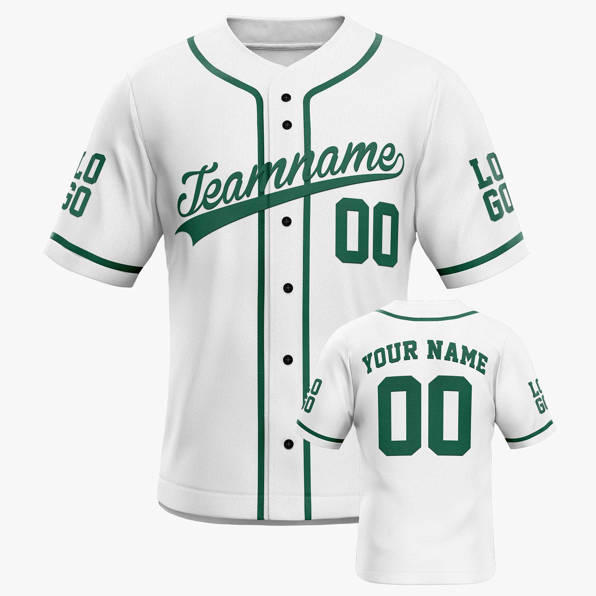 Custom Baseball Jersey White and Dark Green With Piping - Design Your Own