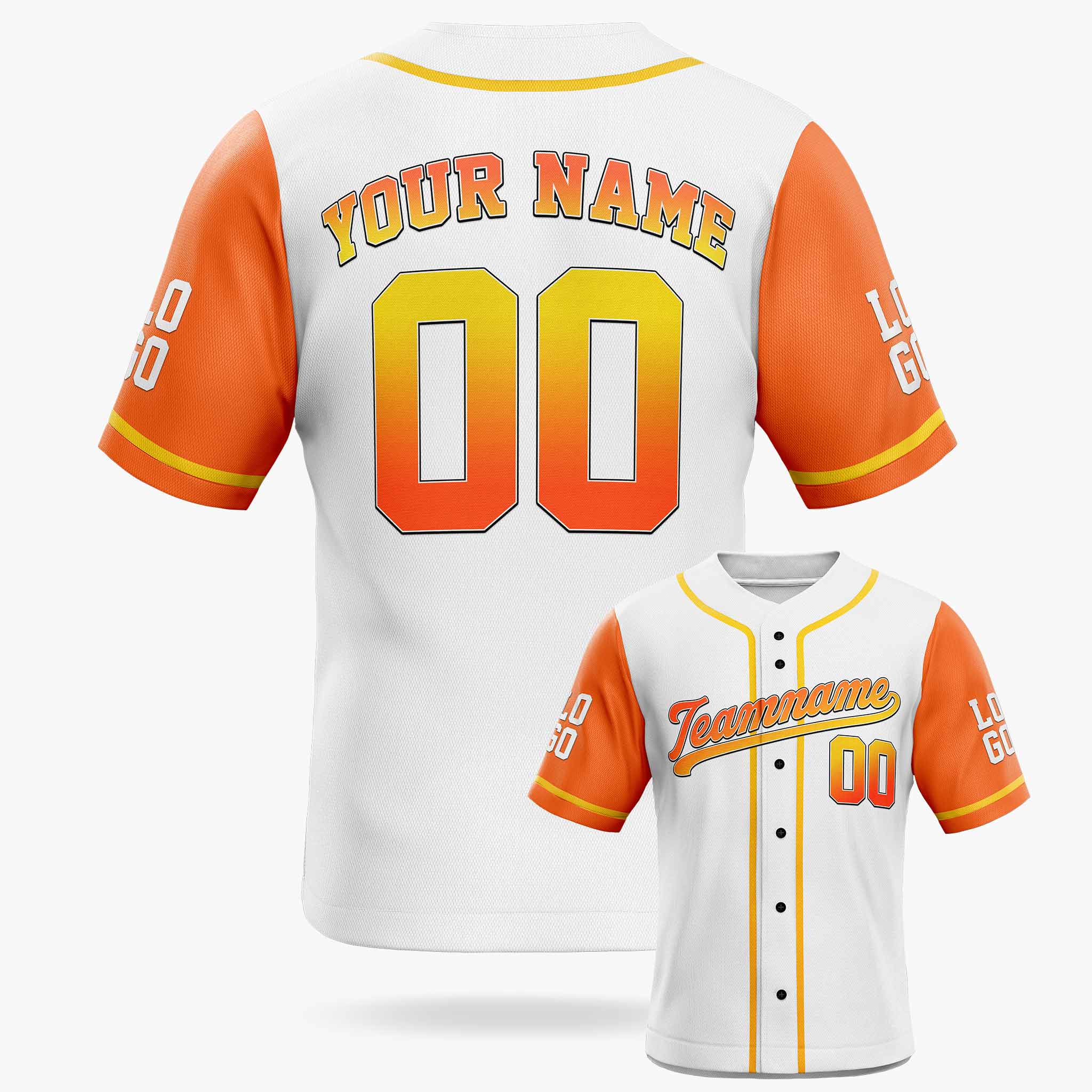Custom Baseball Jersey White Gold and Orange With Piping - Design Your Own