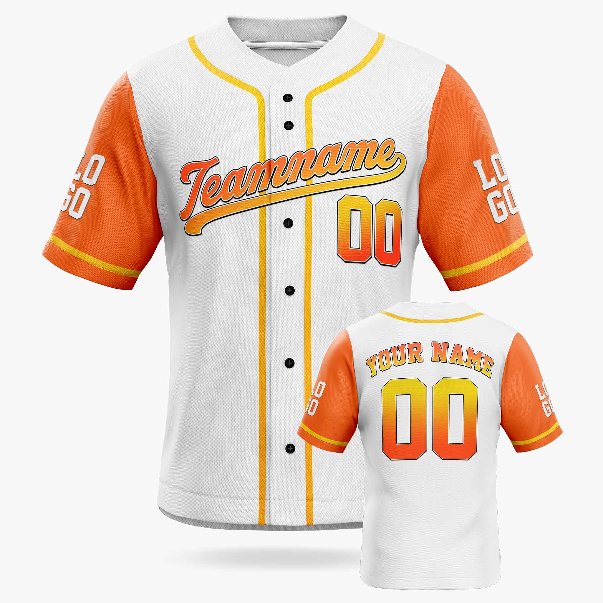 Custom Baseball Jersey White Gold and Orange With Piping - Design Your Own